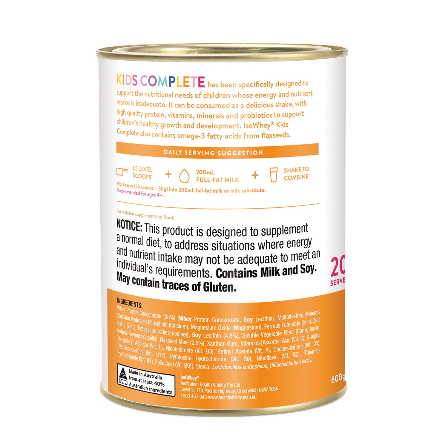 IsoWhey Clinical Nutrition Kids Complete Vanilla 600g - Expiry January 2026