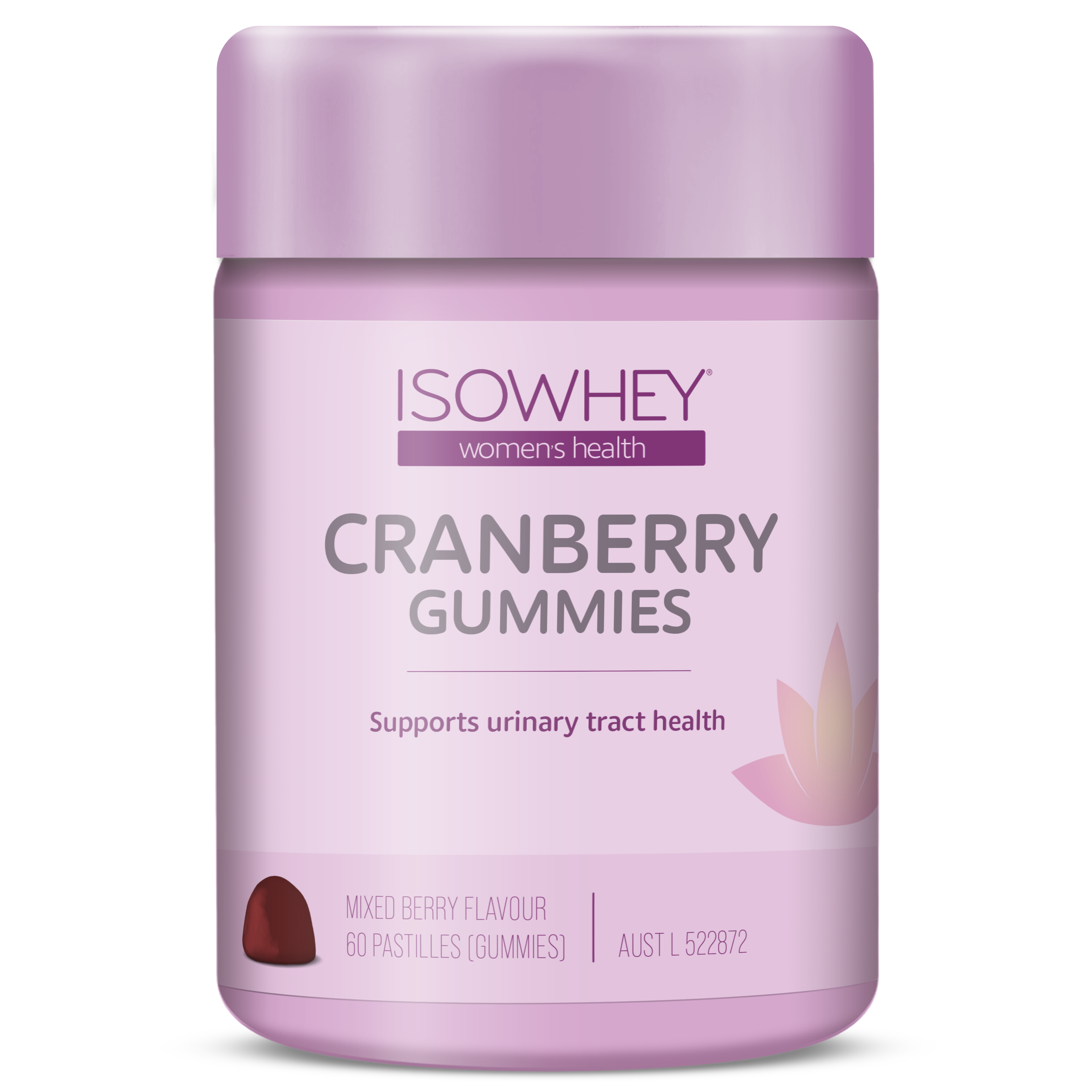 Isowhey Cranberry Gummies container on a white background