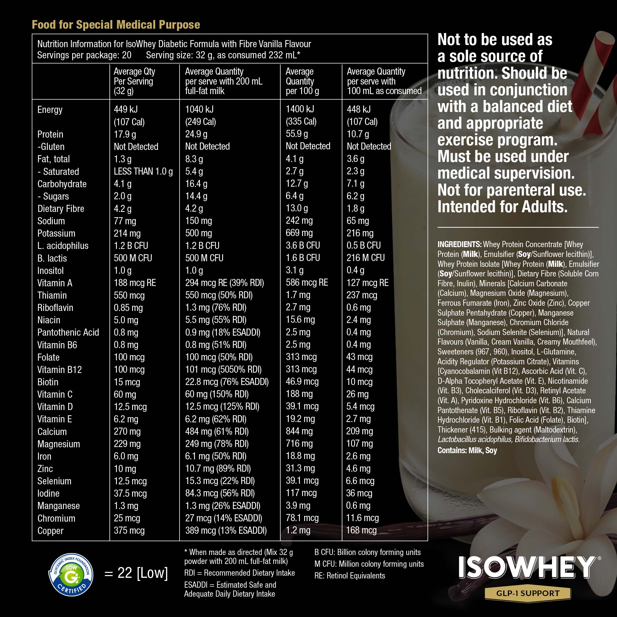 Isowhey GLP-1 Support Diabetic Formula Vanilla 640g