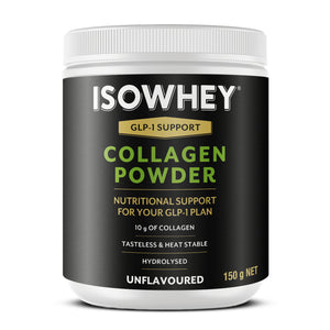 Front view of GLP-1 Support Collagen Powder 150g bottle pack.