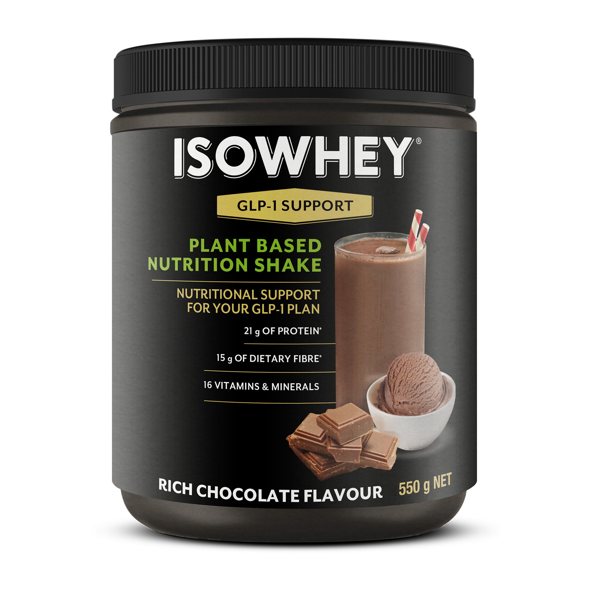 IsoWhey GLP-1 Support Plant-Based Nutrition Shake Chocolate 550g