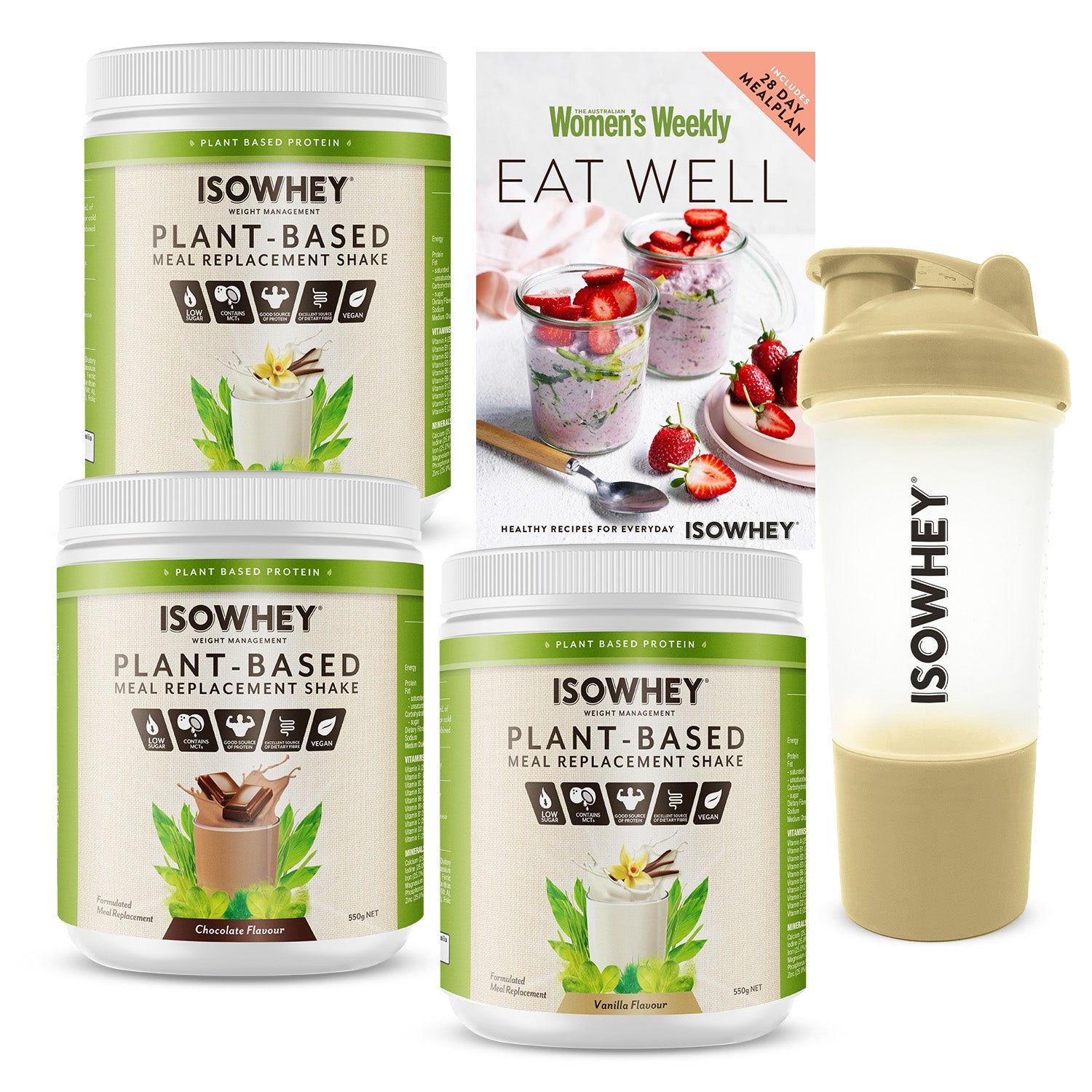 IsoWhey Plant Based 28-Day Challenge Bundle | 3 x Plant Based Shake Tubs + 1 x Shaker