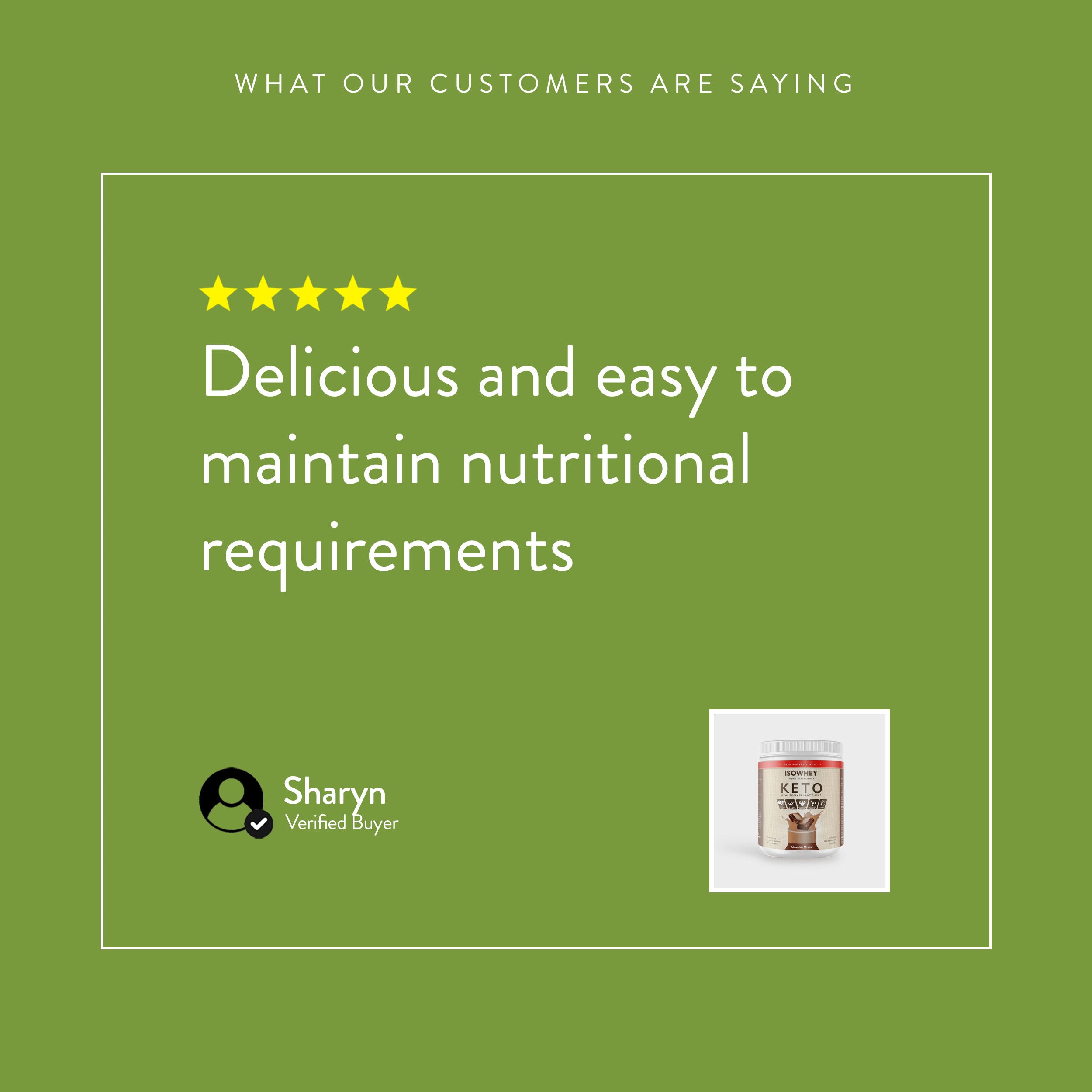 A verified buyer(Sharyn), reviewed the IsoWhey Keto Meal Replacement Shake - Chocolate flavor, 550g