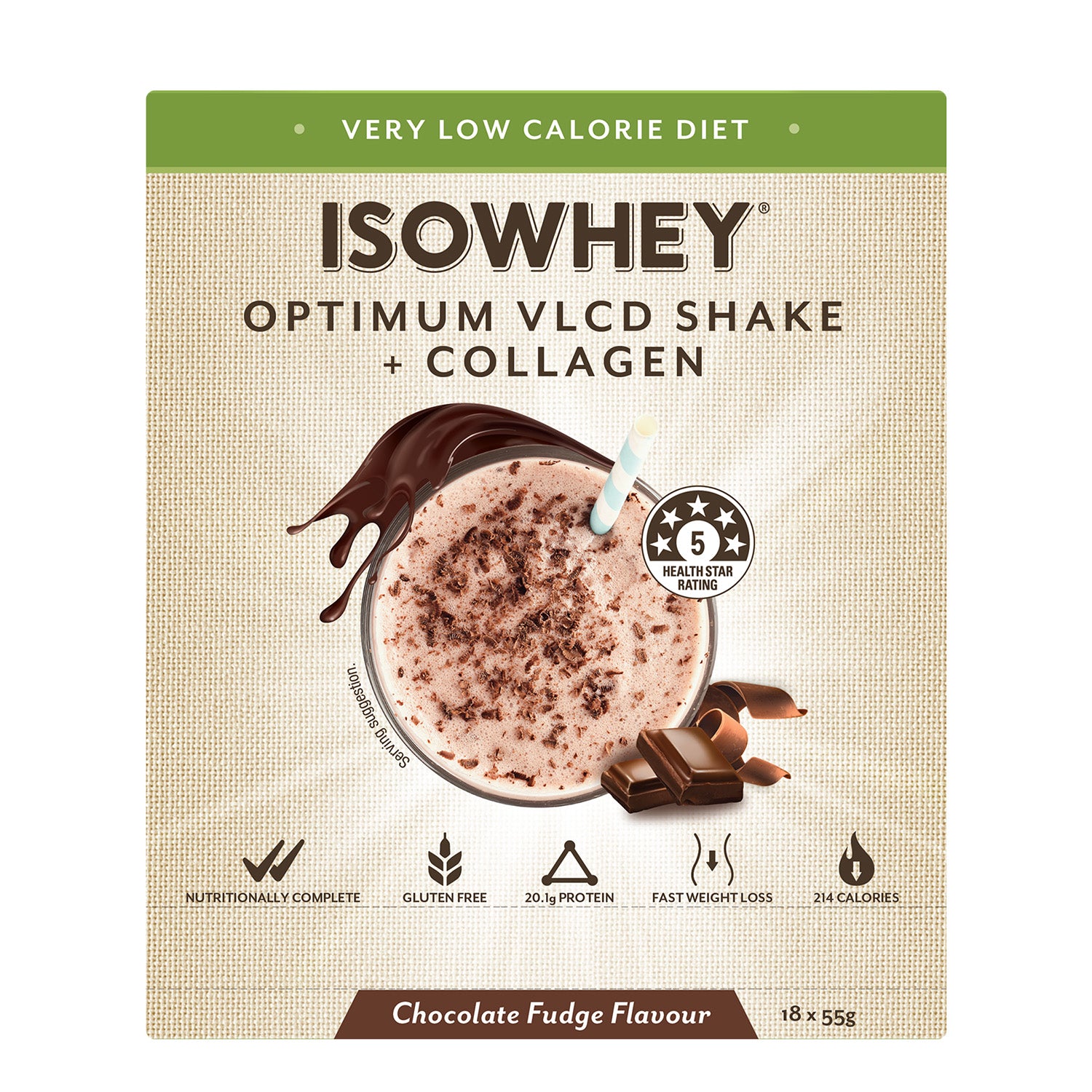 IsoWhey Optimum VLCD Shake Chocolate Fudge 18x55g