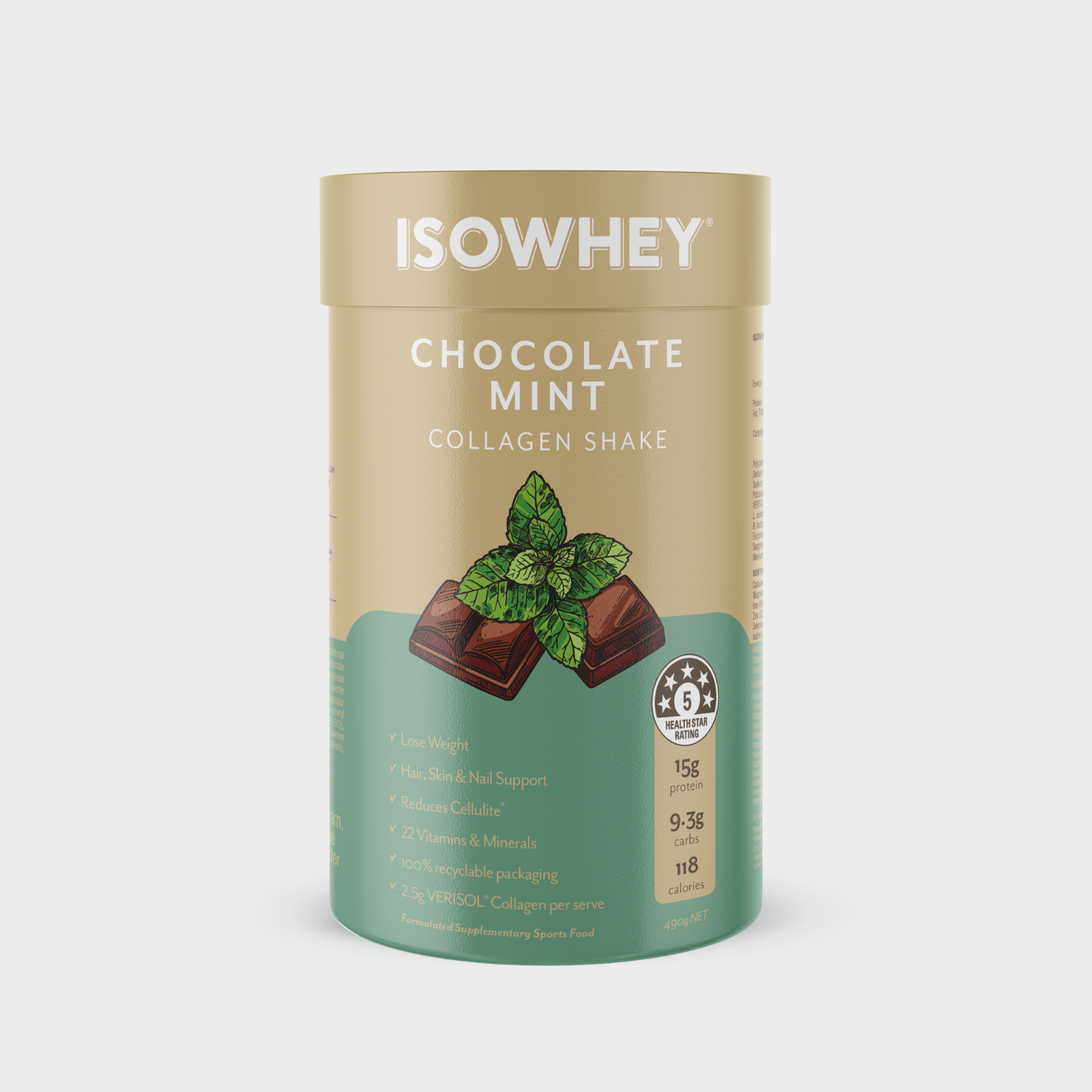 IsoWhey Collagen Smoothie Choc Mint 490g
