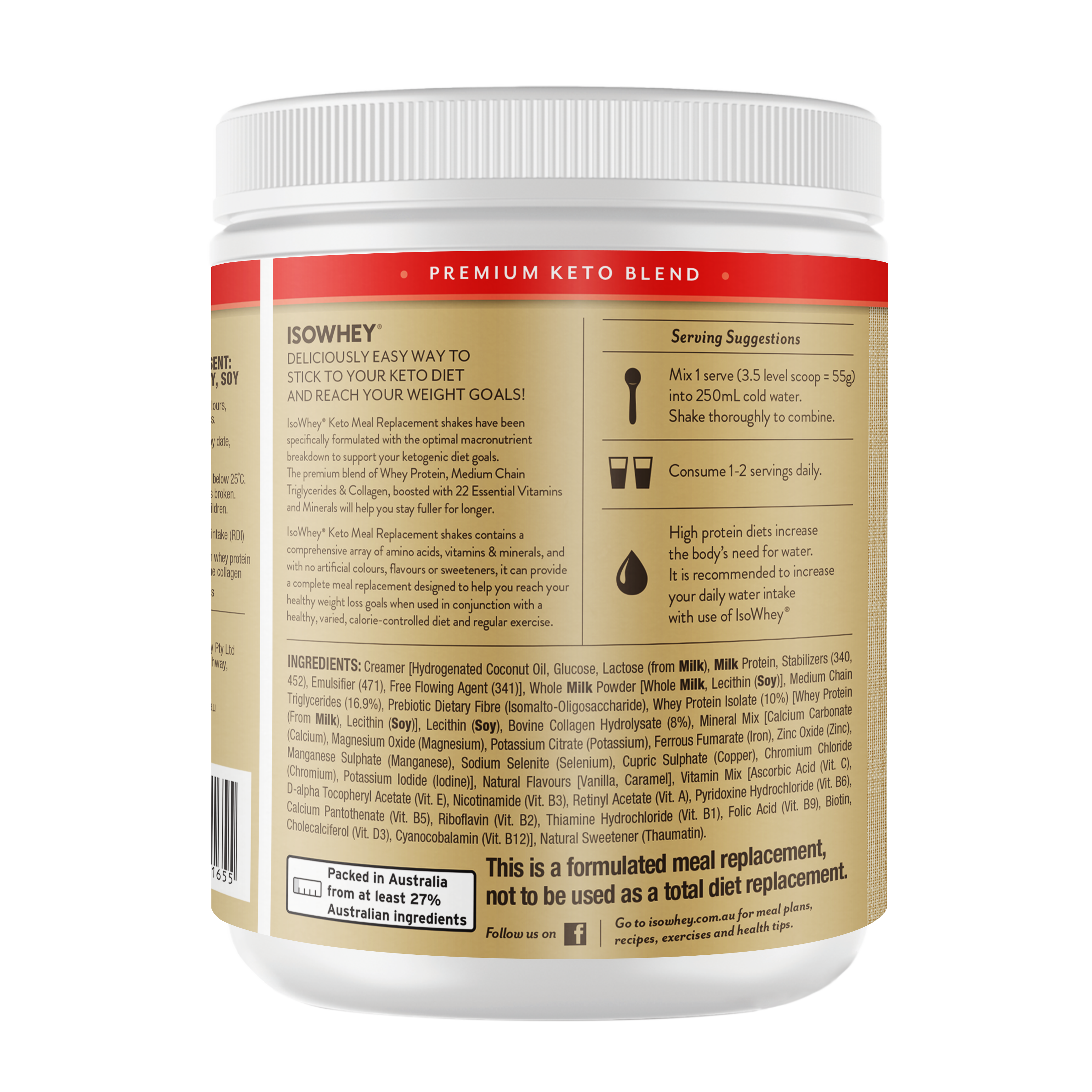 IsoWhey Keto Meal Replacement Shake Vanilla 550g back label
