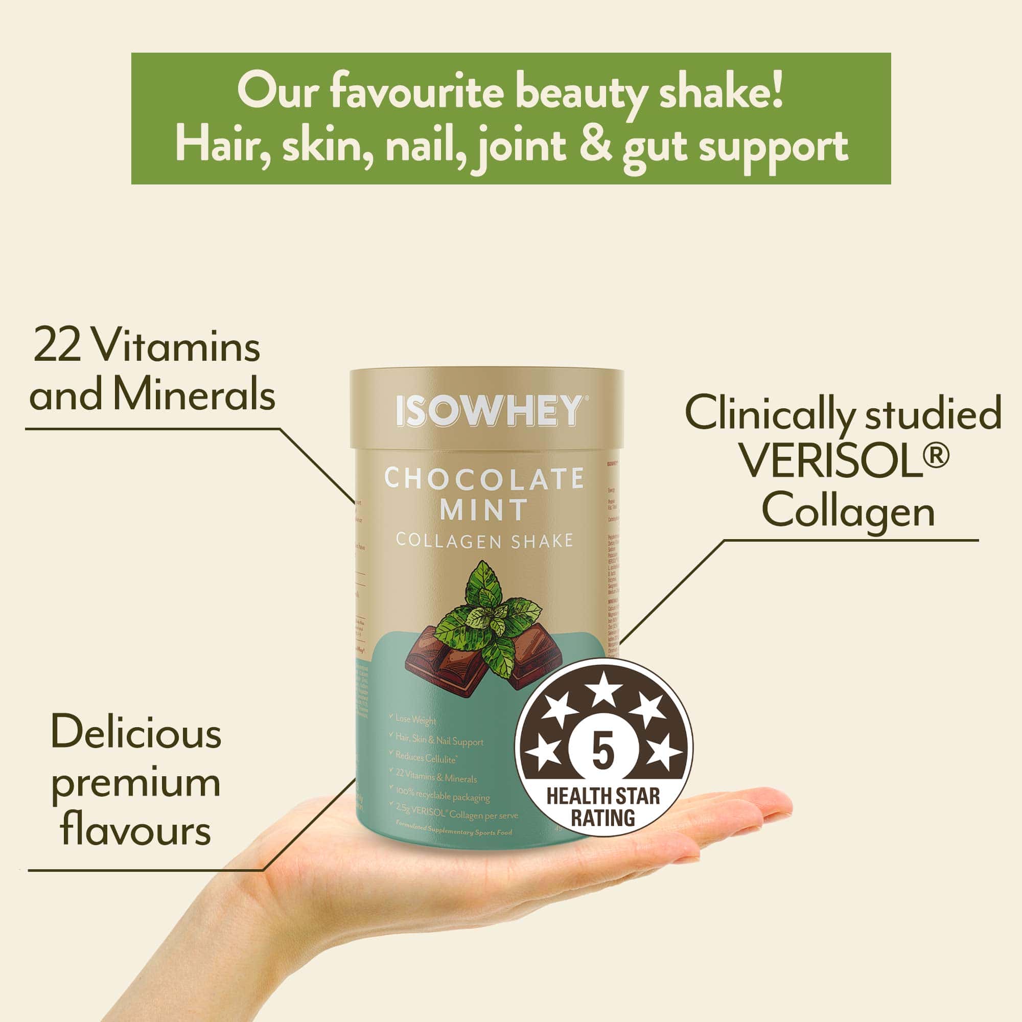 IsoWhey Collagen Smoothie Choc Mint 490g