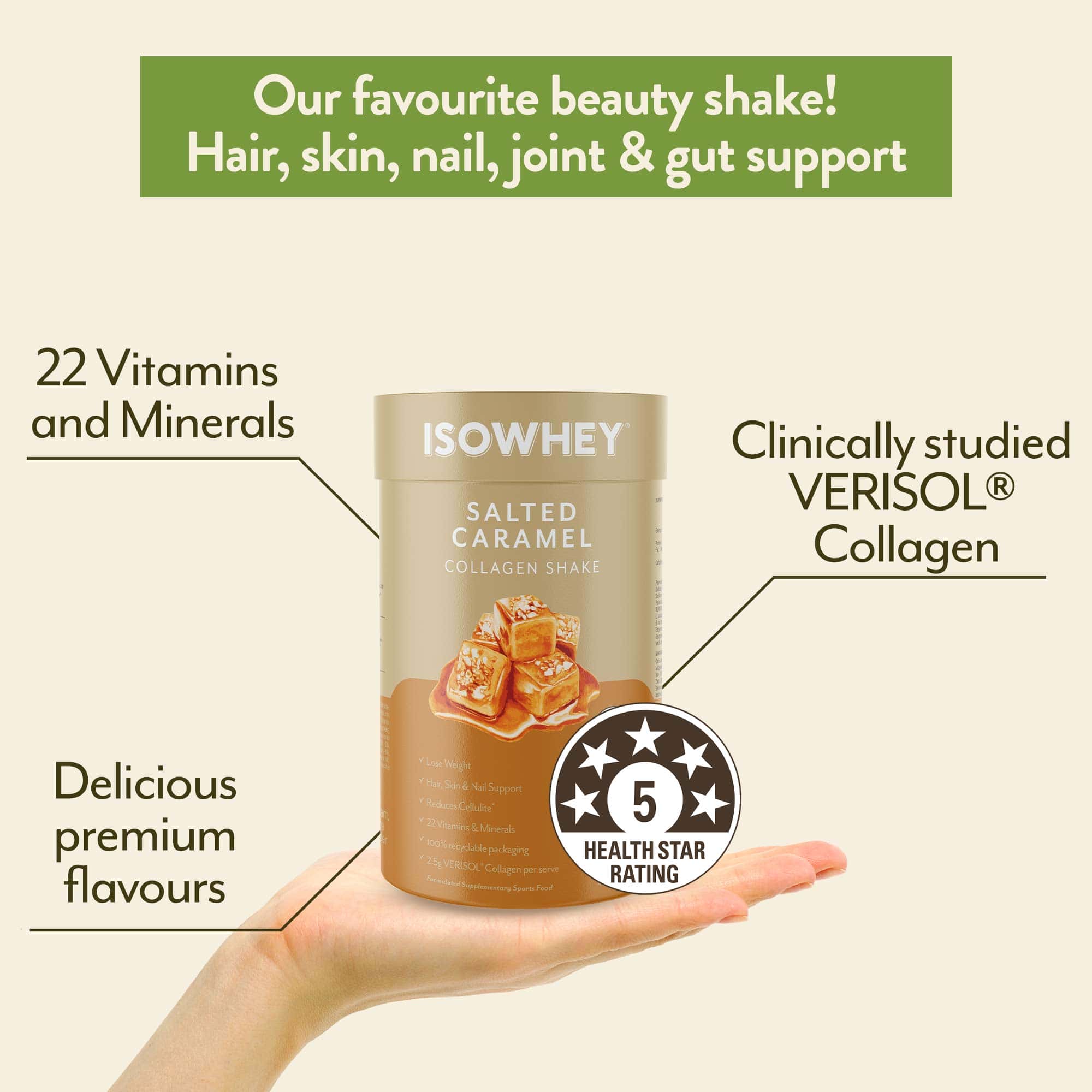 IsoWhey Collagen Smoothie Salted Caramel 490g