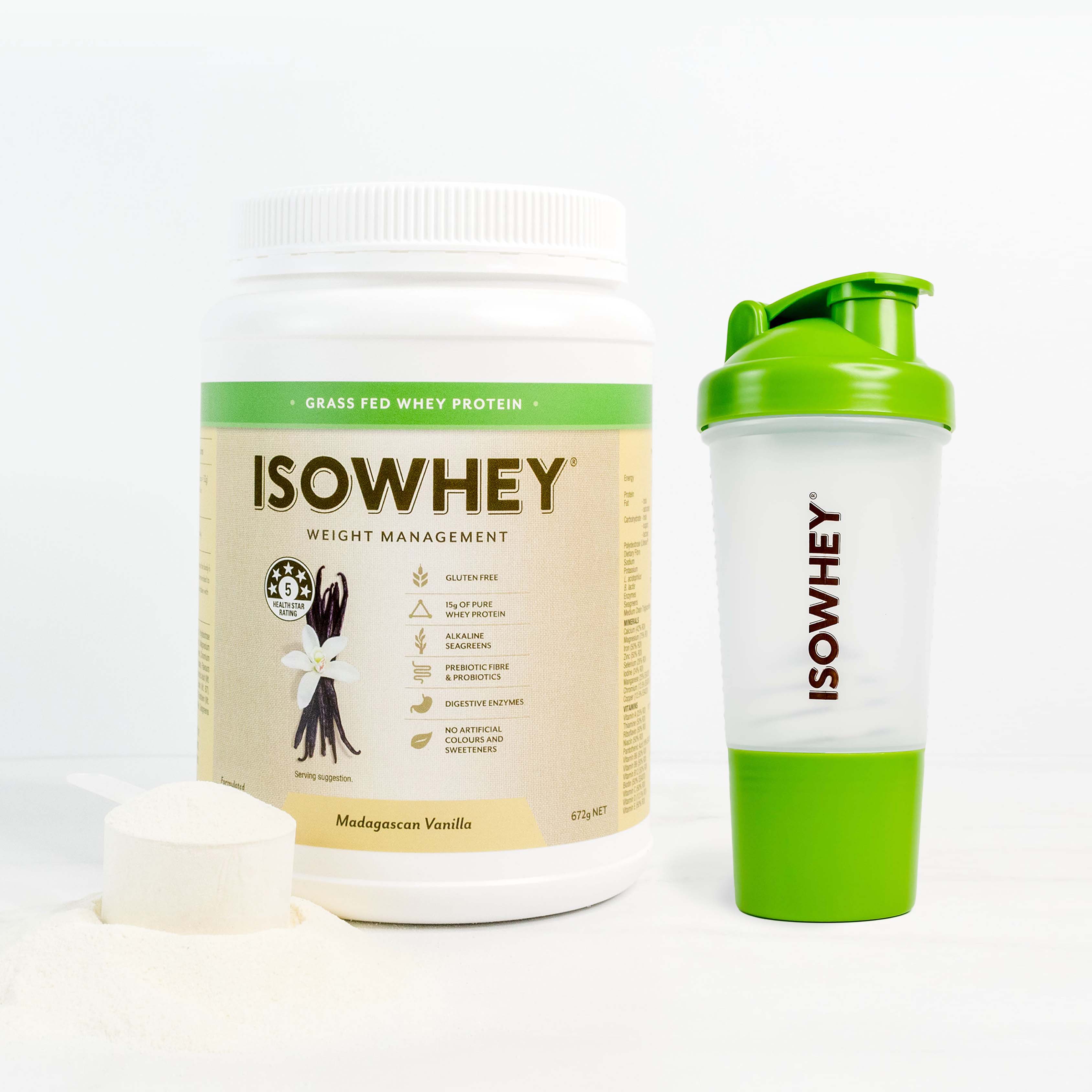 IsoWhey Complete Madagascan Vanilla Shake Bundle | 1 x 672g Vanilla Shake Tub + 1 x Shaker