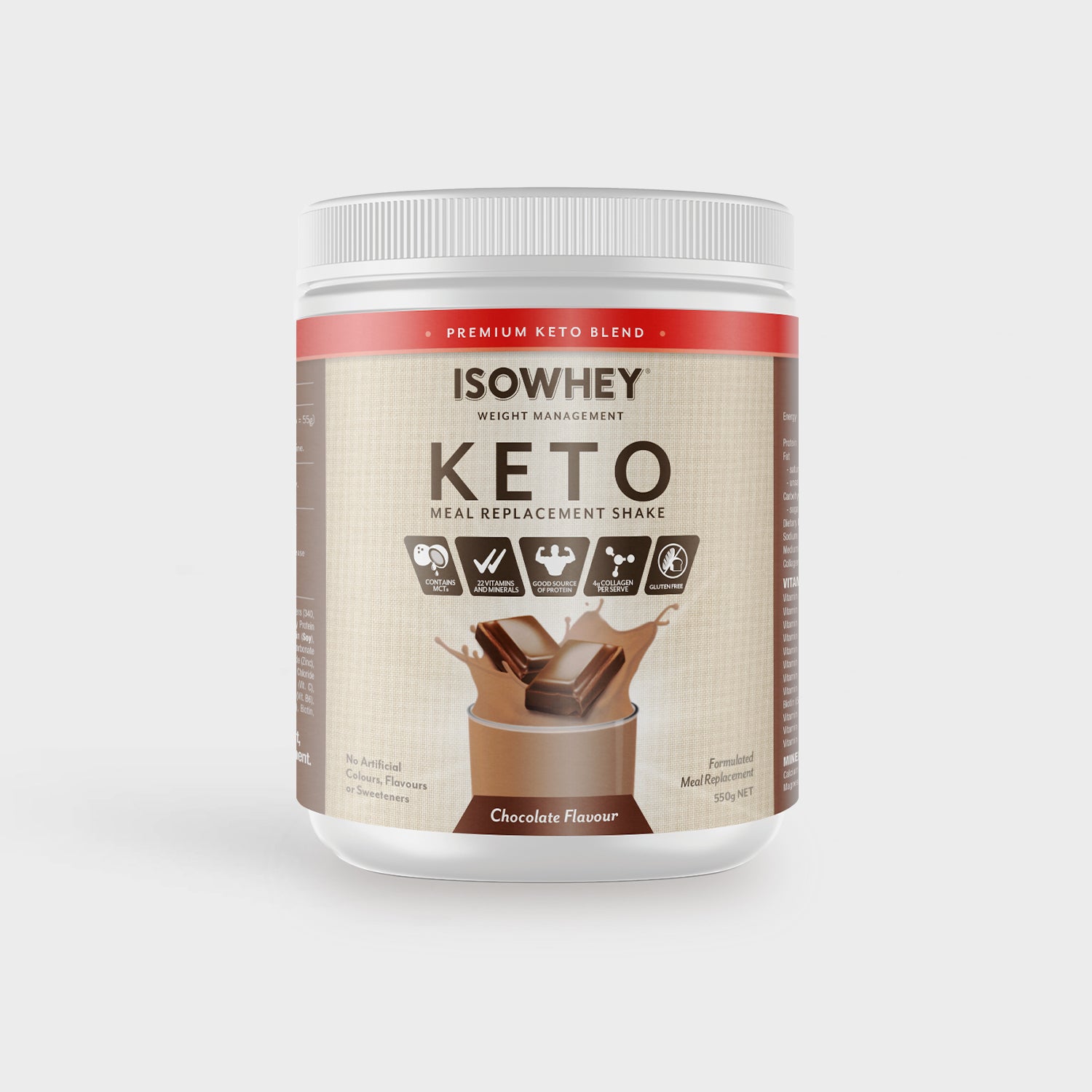 IsoWhey Keto Meal Replacement Shake, 550g in a bottled pack, Chocolate flavor