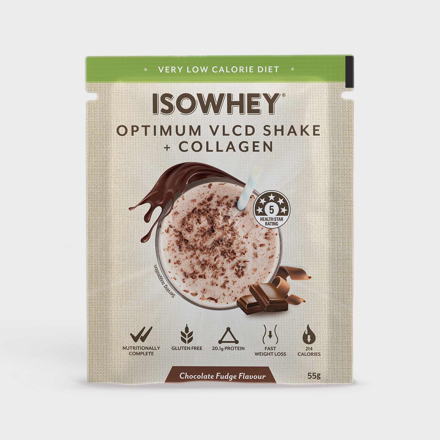 IsoWhey Optimum VLCD Shake Chocolate Fudge one sachet 55 grams