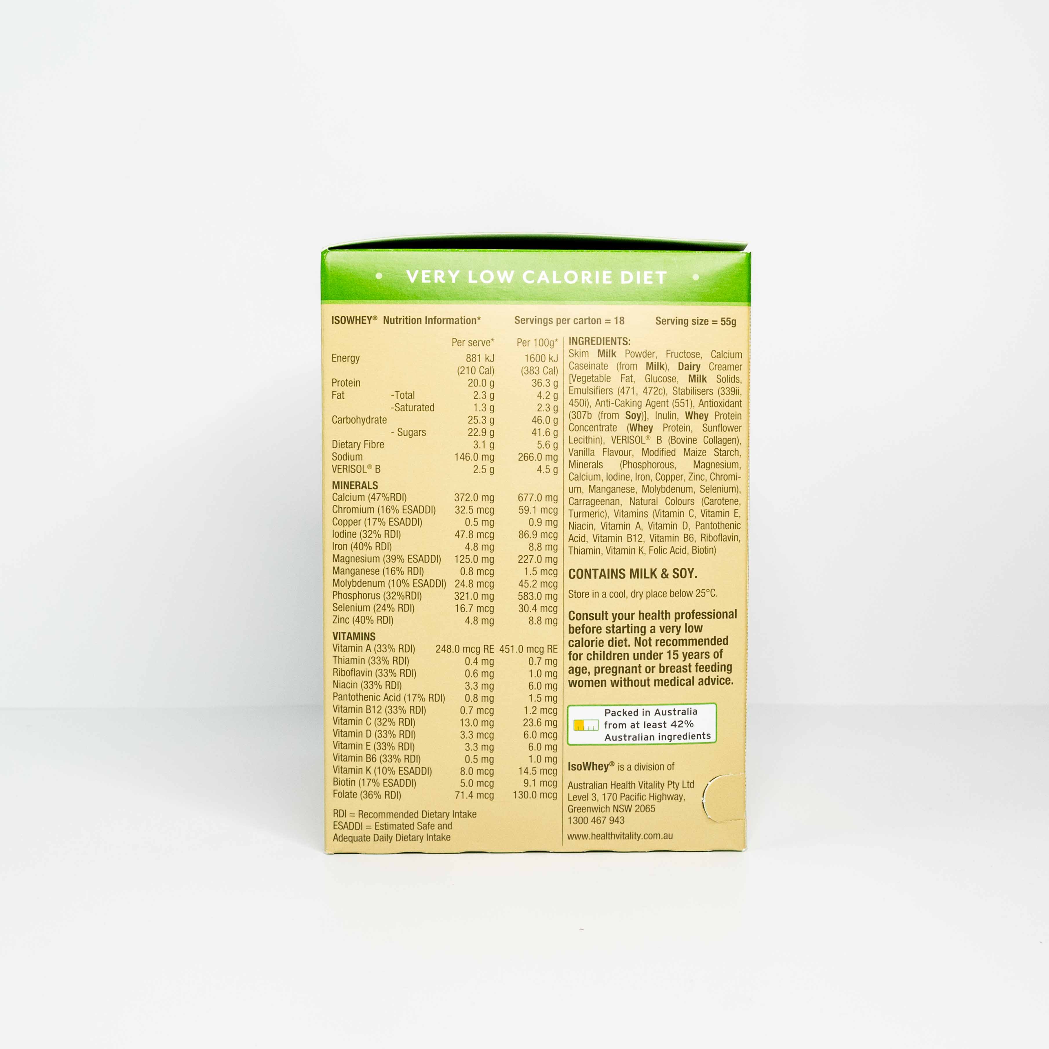 IsoWhey Optimum VLCD Shake French Vanilla 18x55g ingredients list
