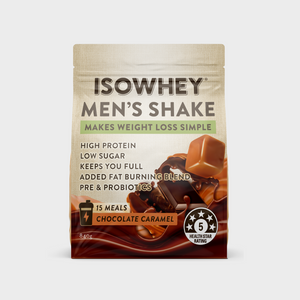 Front View of IsoWhey Men's Shake - Chocolate Caramel, 840g Pack
