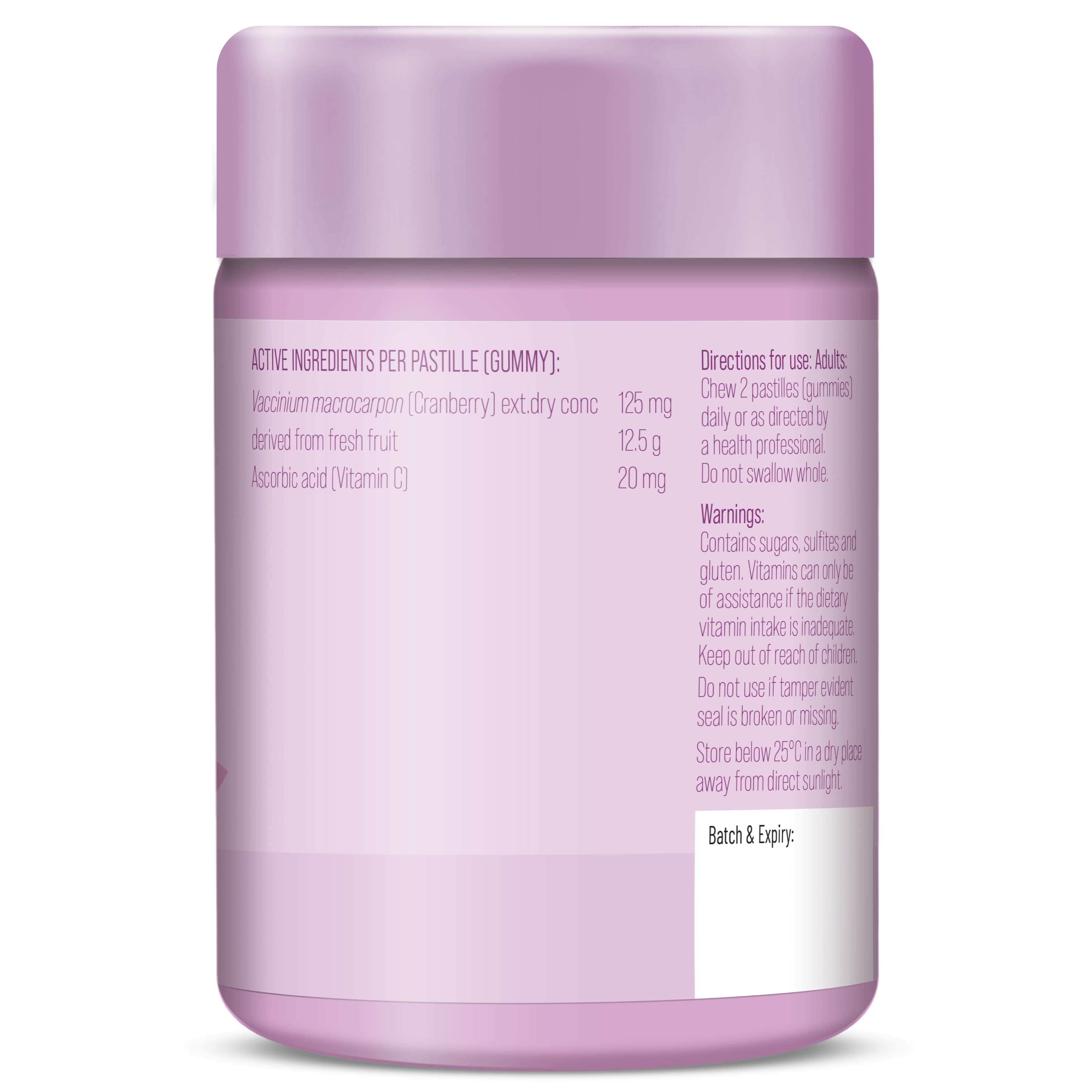 Purple container with text on a white background