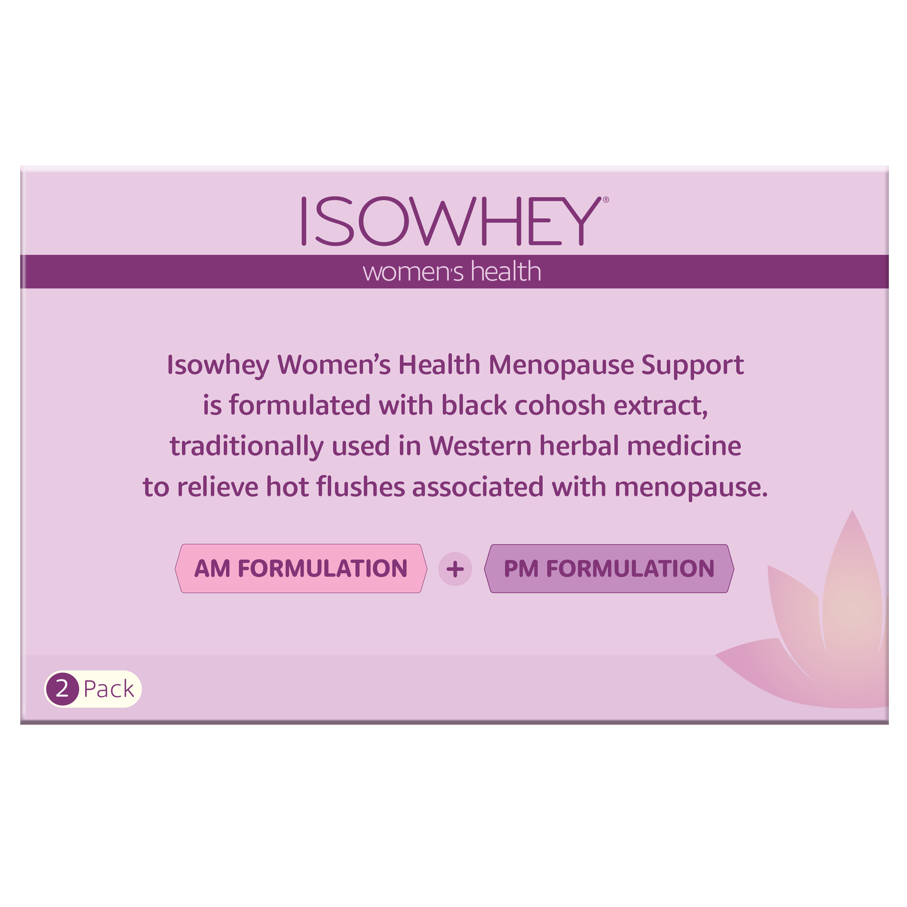 Isowhey Women's Health Menopause Support packaging on a white background