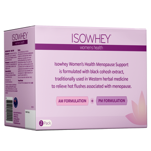 Isowhey Women's Health Menopause Support packaging on a white background