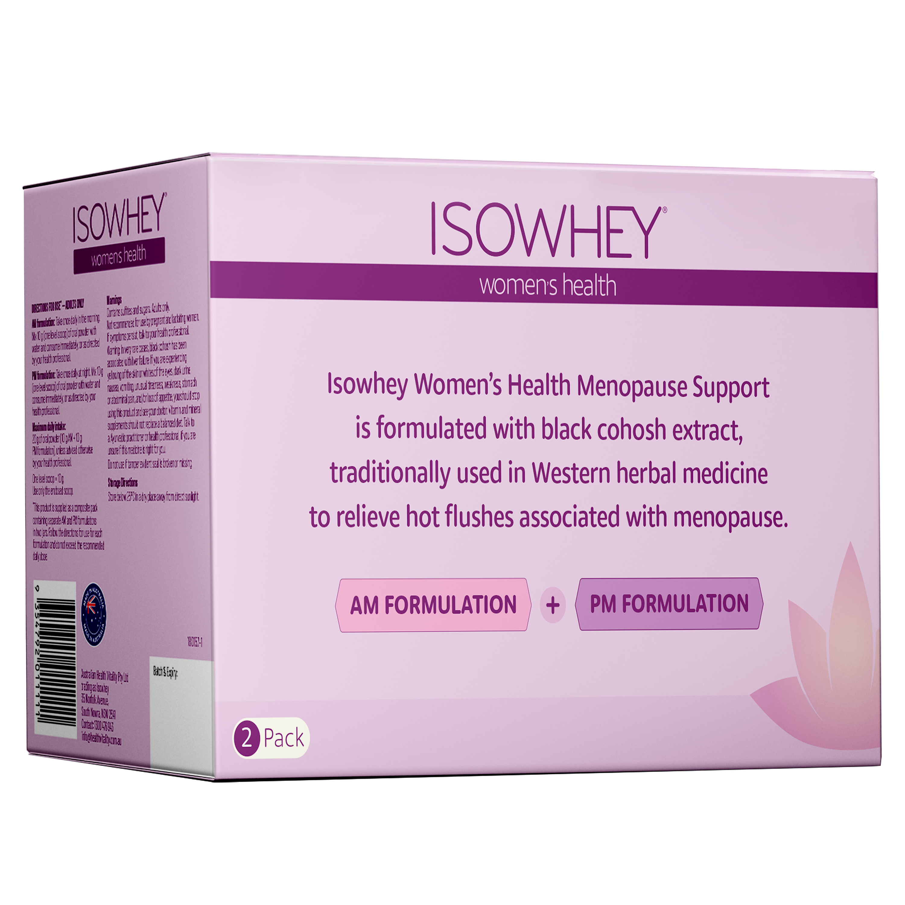 Isowhey Women's Health Menopause Support packaging on a white background