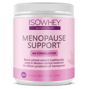 Isowhey Menopause Support supplement container on a white background