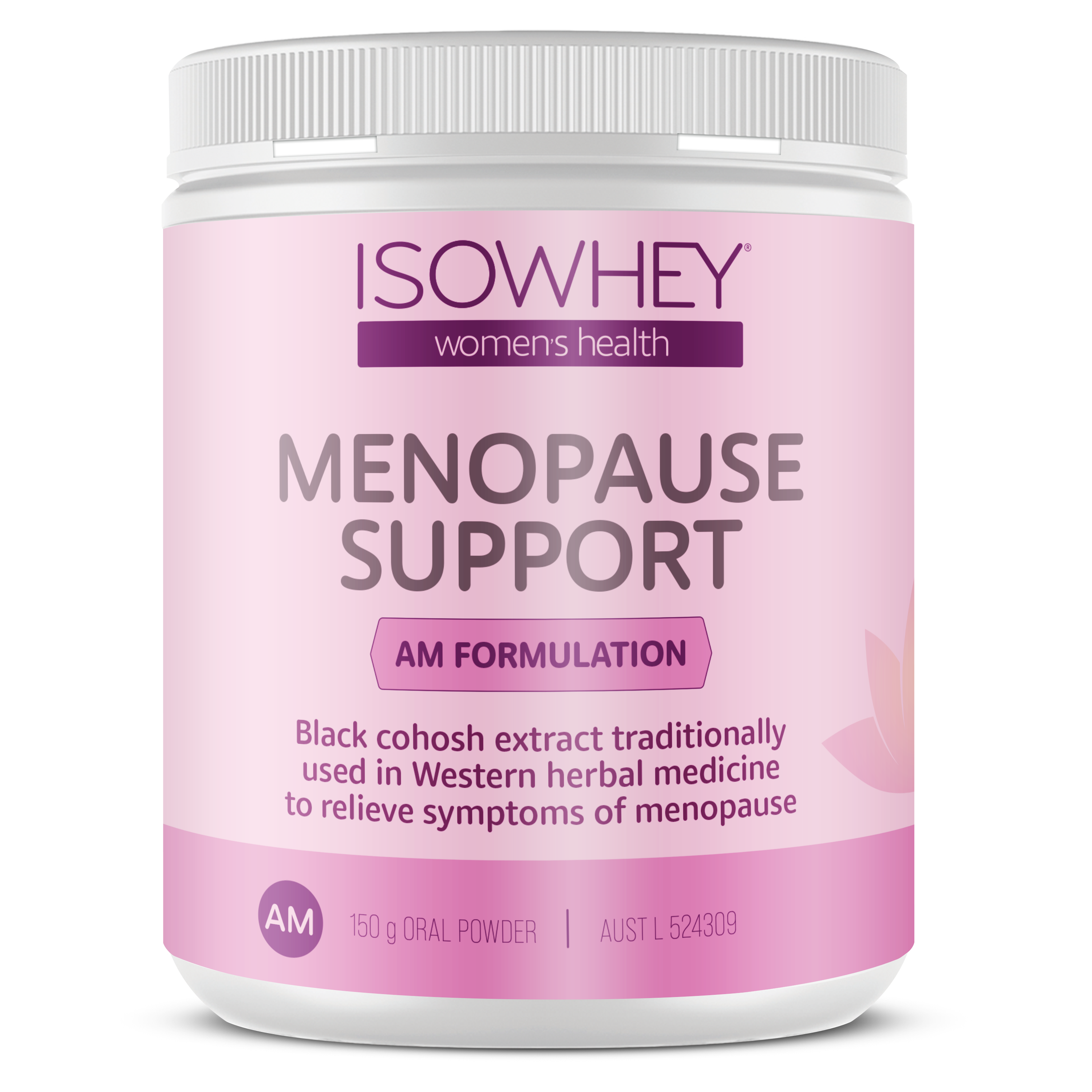 Isowhey Menopause Support supplement container on a white background