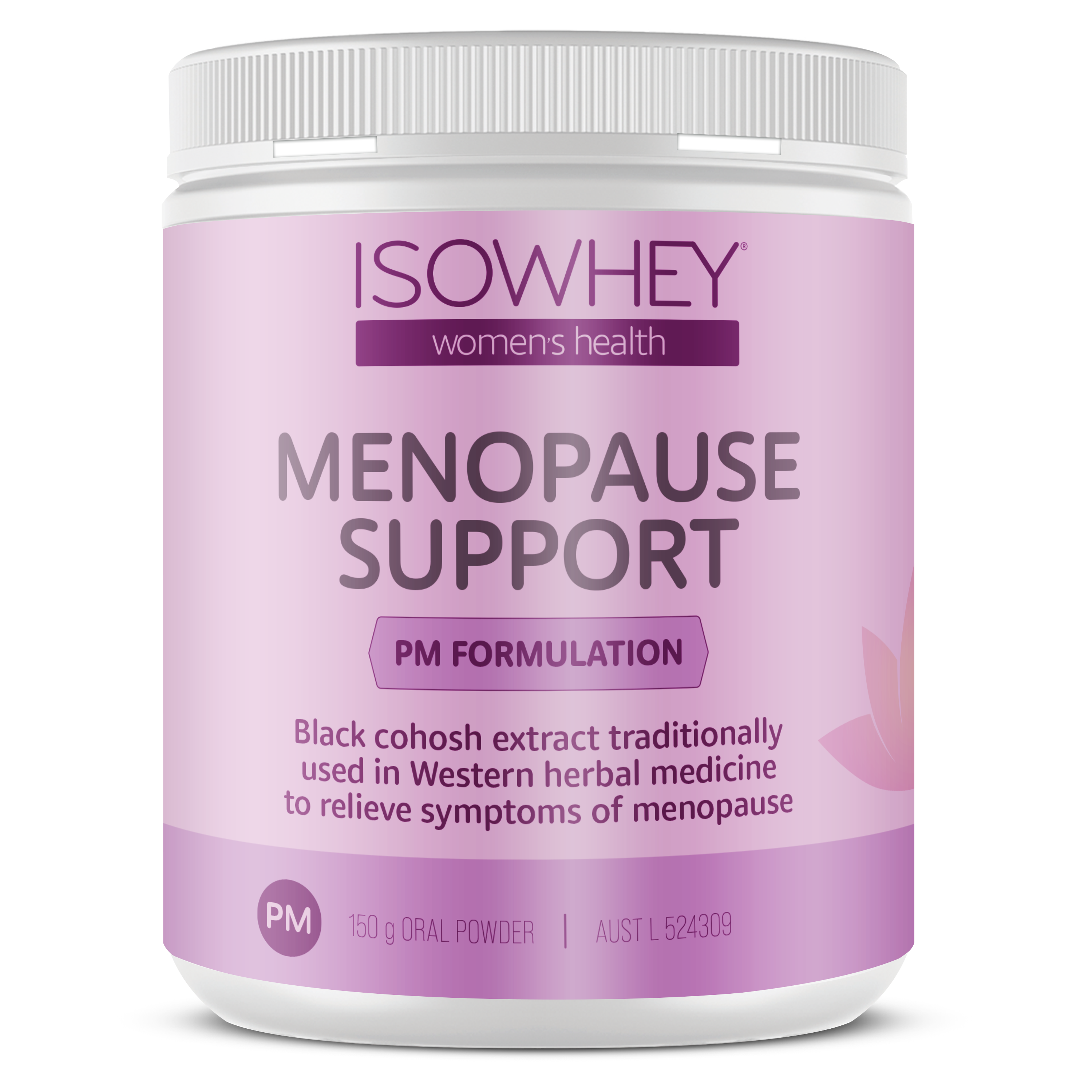 Isowhey Menopause Support supplement container on a white background