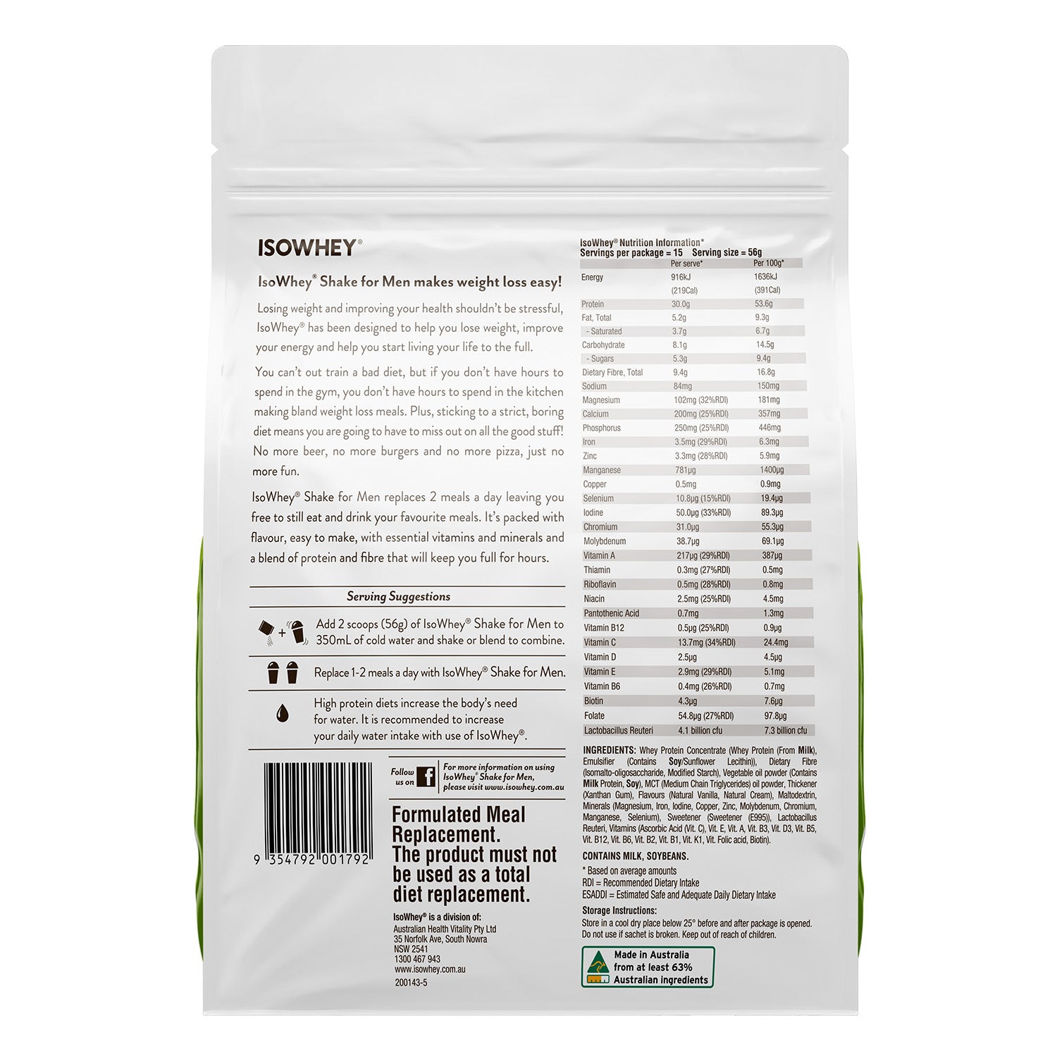 IsoWhey Shake for Men Vanilla 840g