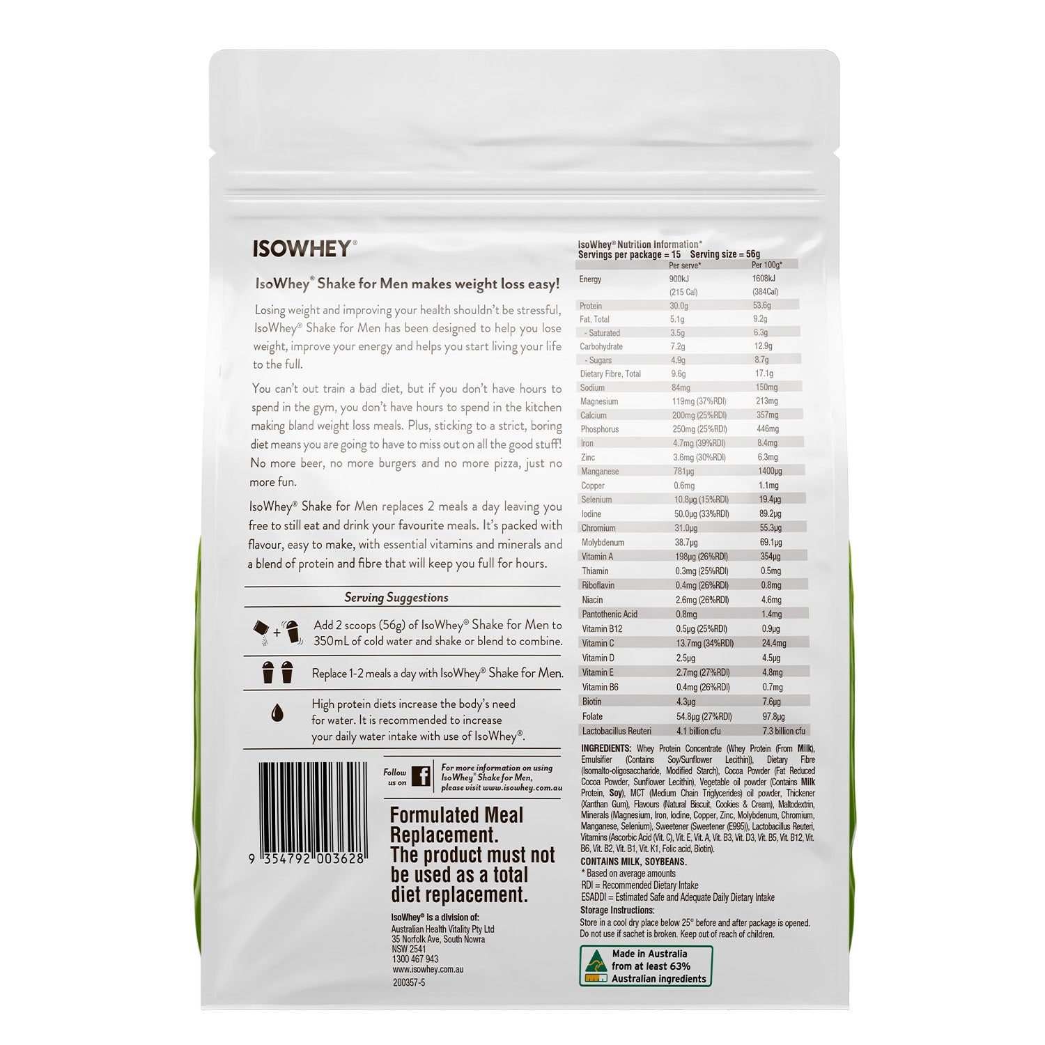 IsoWhey Men's Shake Cookies & Cream 840g