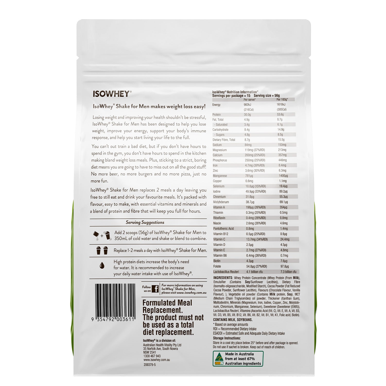 IsoWhey Shake for Men Chocolate 840g