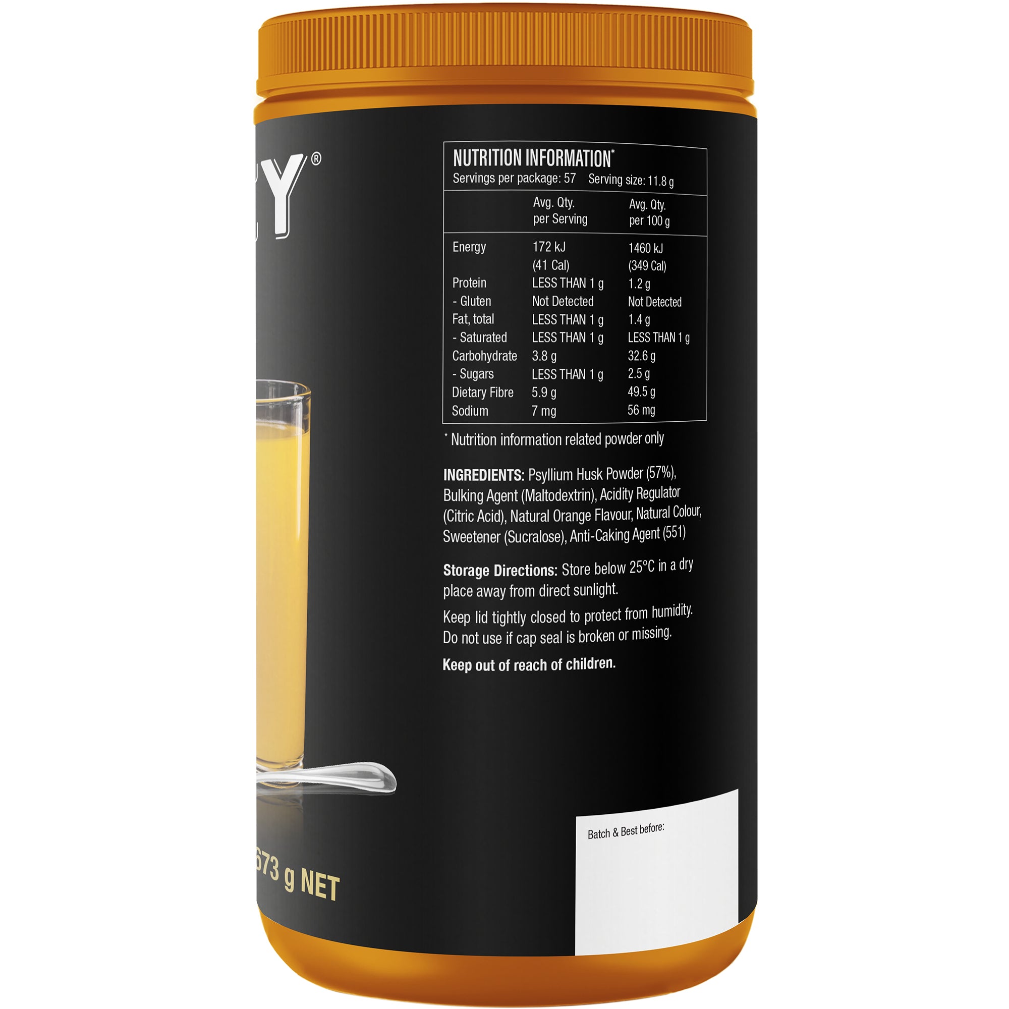 GLP-1 Support Psyllium Fibre Powder 673g Orange Flavour