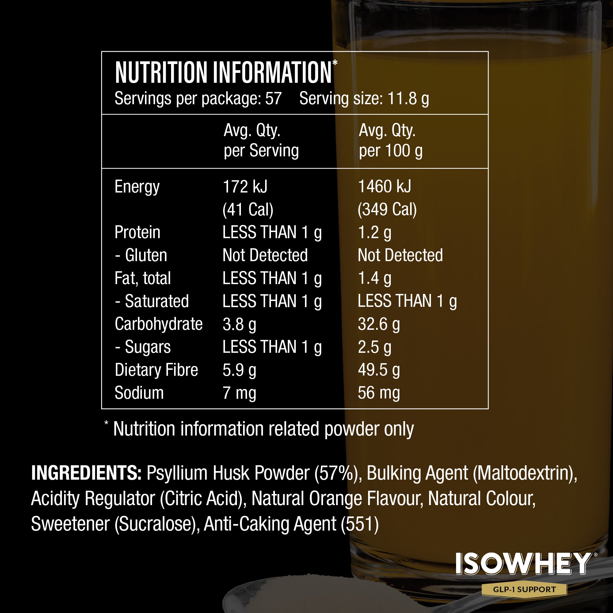 GLP-1 Support Psyllium Fibre Powder 673g Orange Flavour