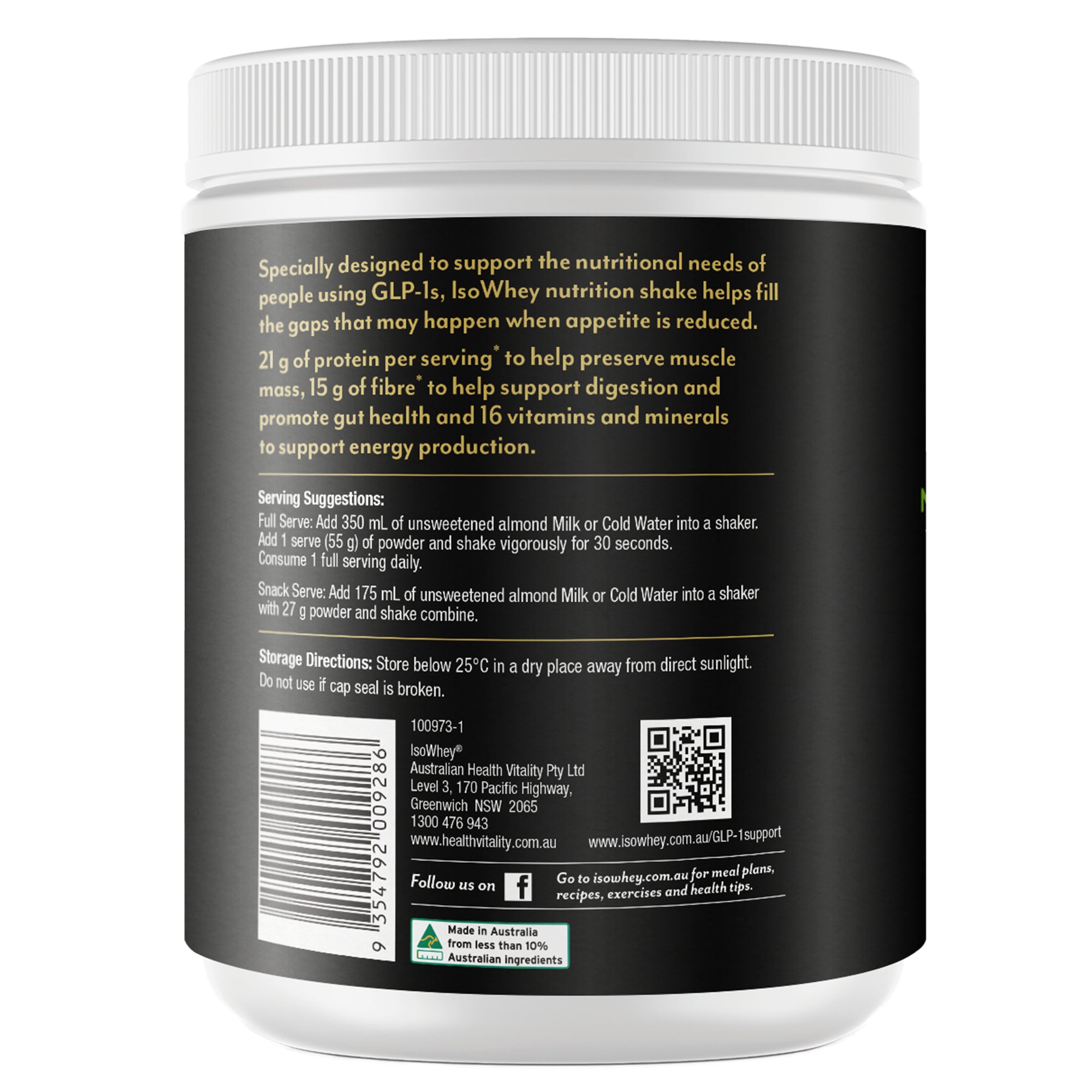 GLP-1 Support Plant-Based Nutrition Shake Chocolate 550g