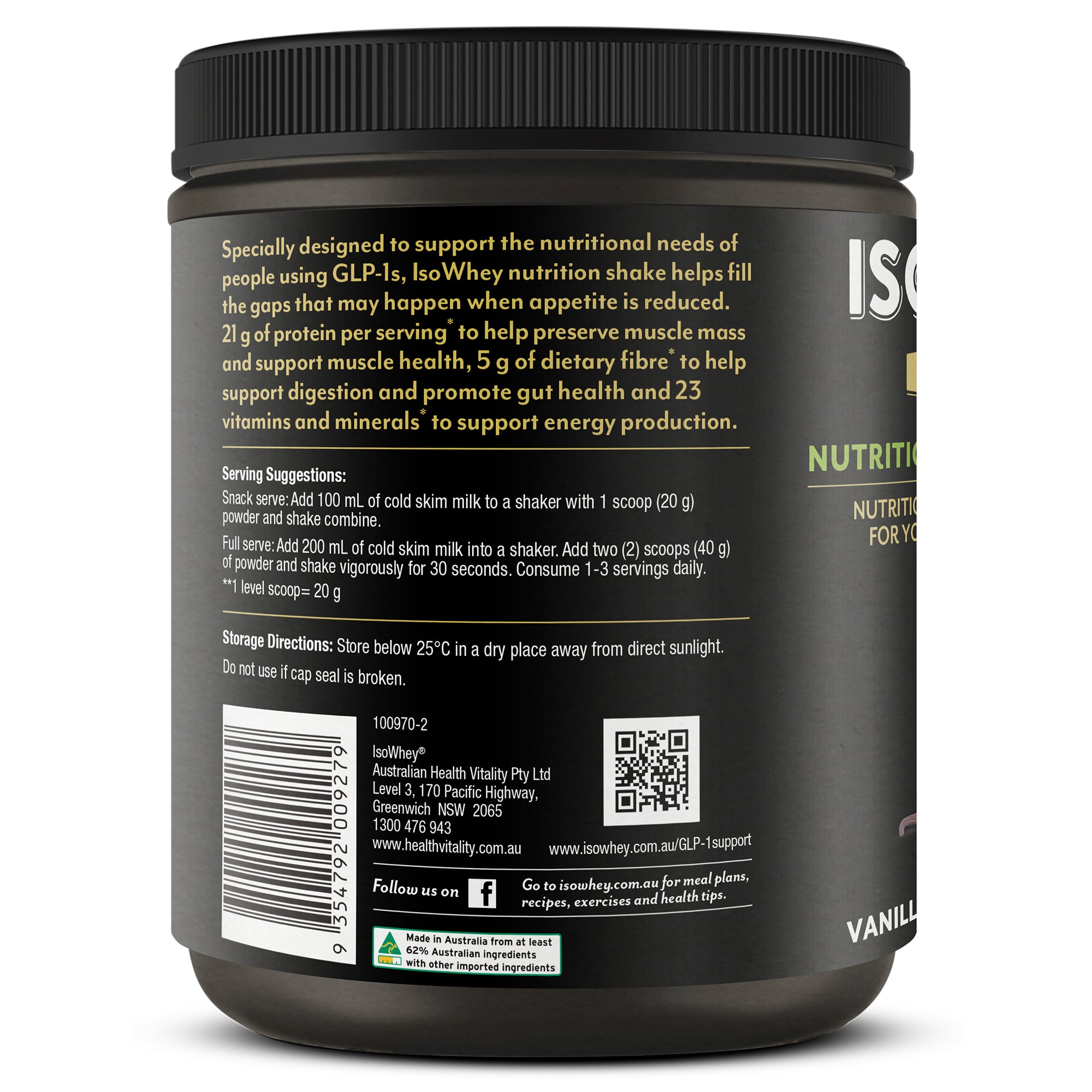 GLP-1 Nutrition Shake Vanilla Ice Cream Flavour 480g