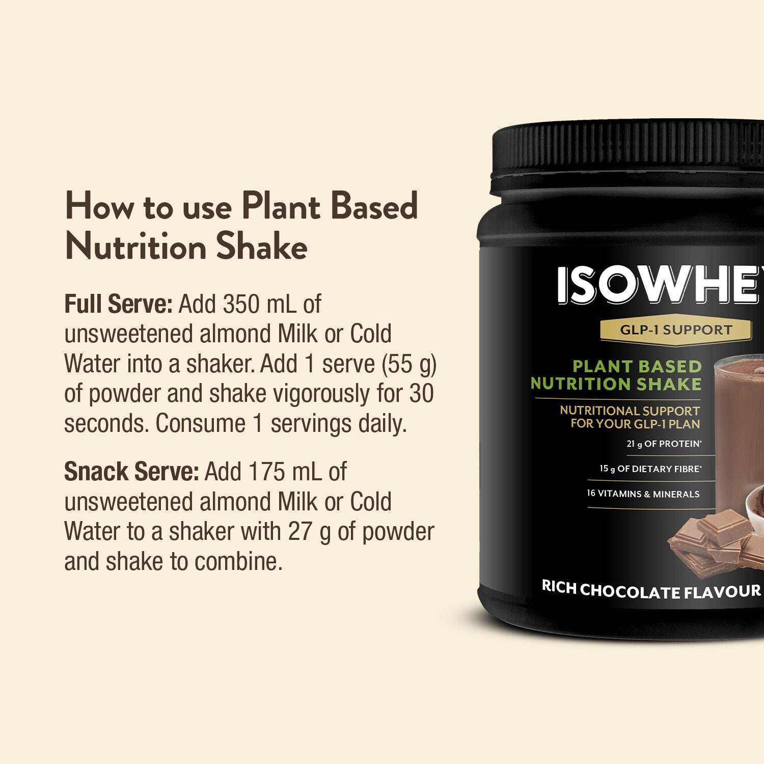 Plant-based GLP-1 support bundle with protein shakes, fibre, greens and energy gummies designed to complement your nutrition routine.