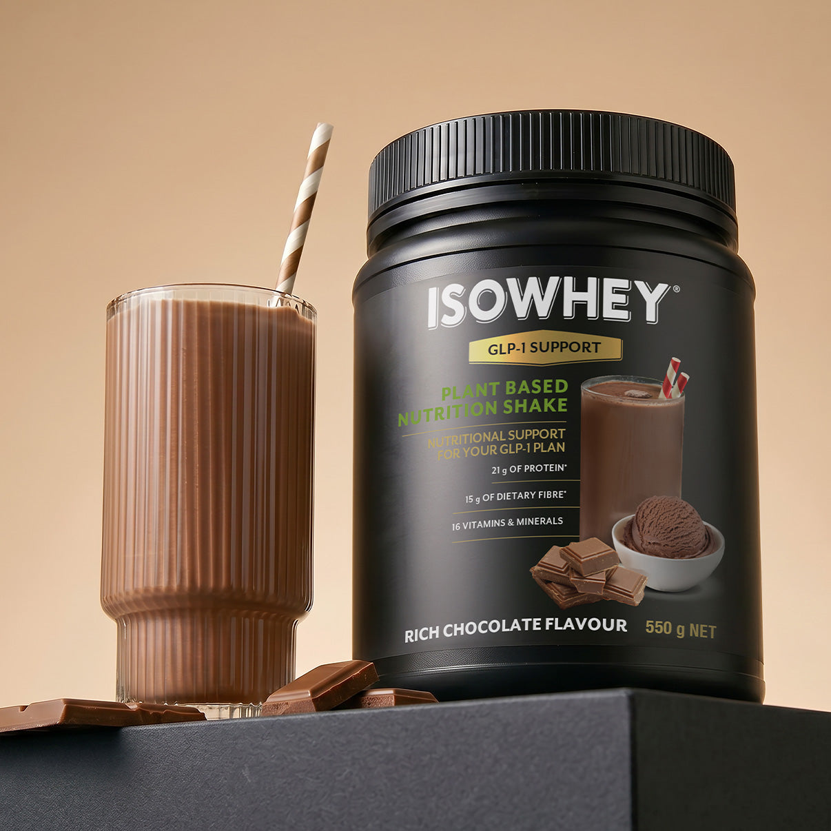 IsoWhey GLP-1 Support Plant-Based Nutrition Shake Chocolate 550g