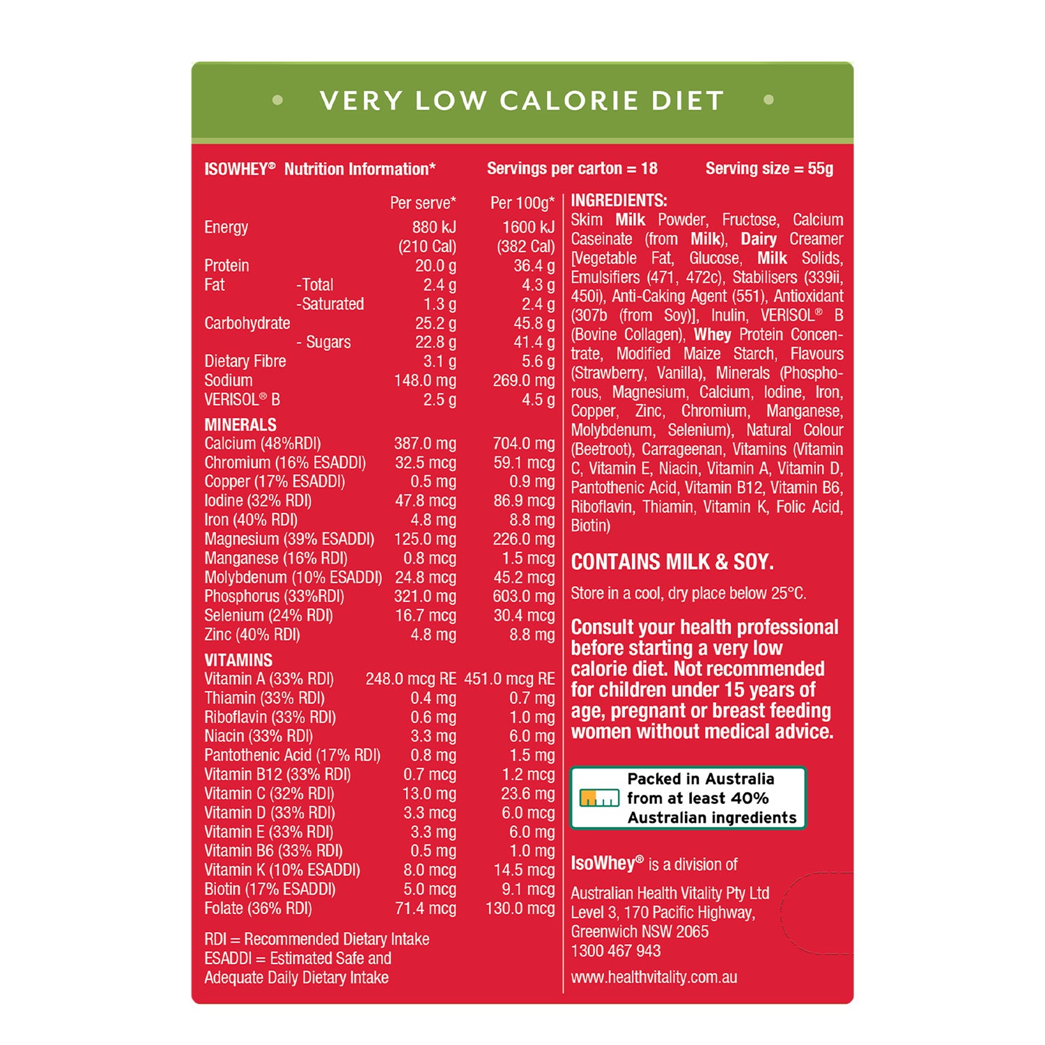 IsoWhey Optimum VLCD Strawberries & Cream 18x55g