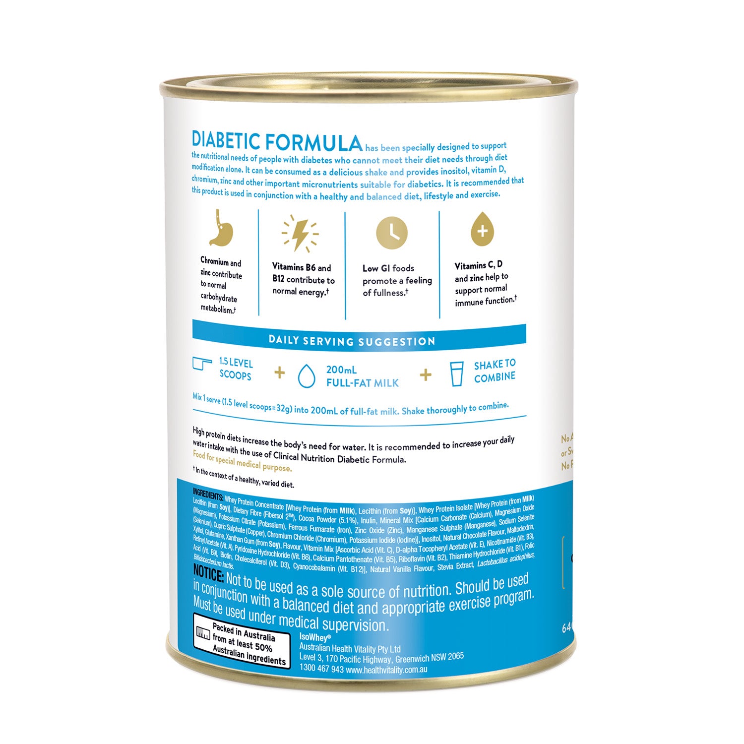 IsoWhey Clinical Nutrition Diabetic Formula Chocolate 640g