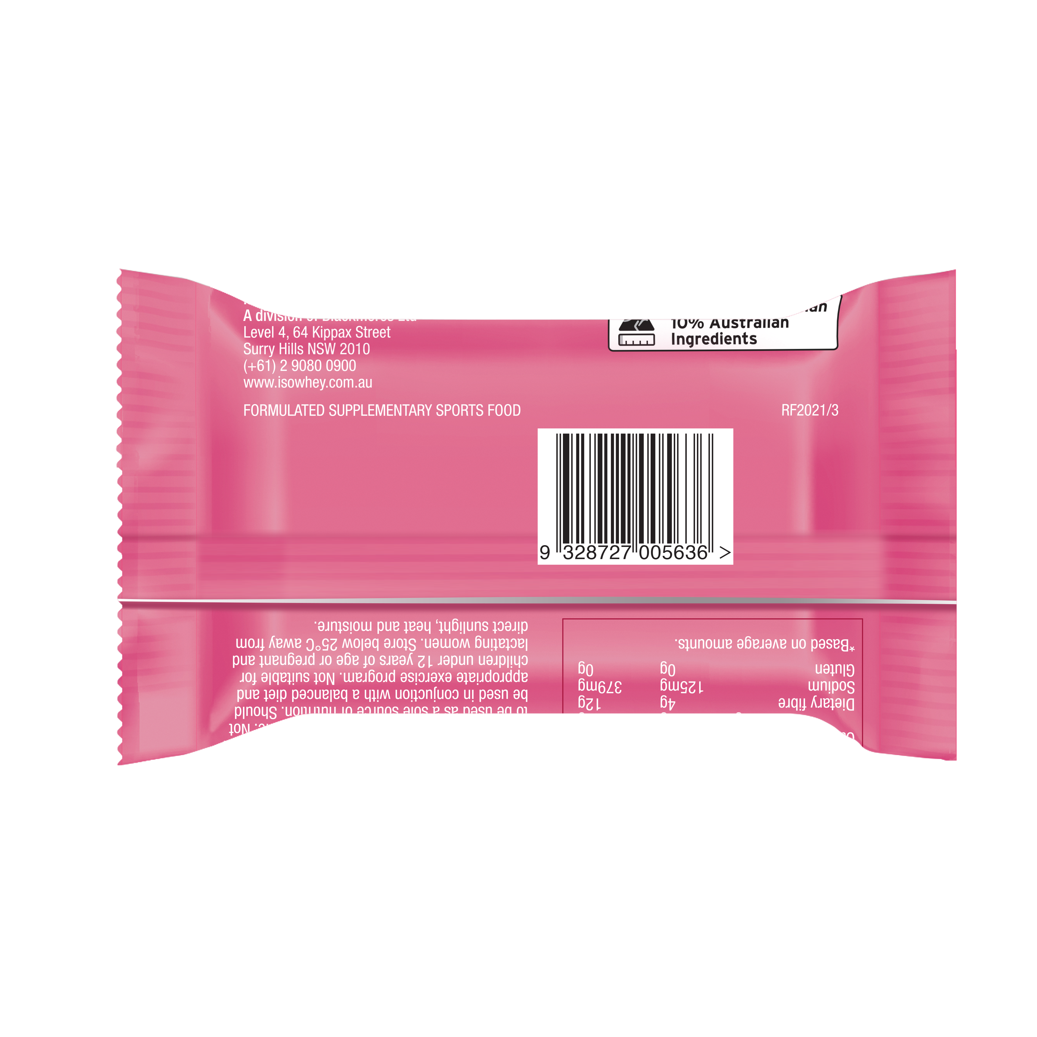 IsoWhey Keto Brownie Bite: Berry in single pillow pack 33G back label