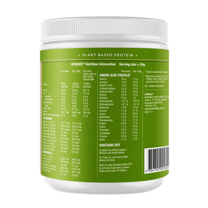 IsoWhey Plant-Based Vanilla Shake 550g Container Backshot: highlighting Nutritional Information & Serving Size.