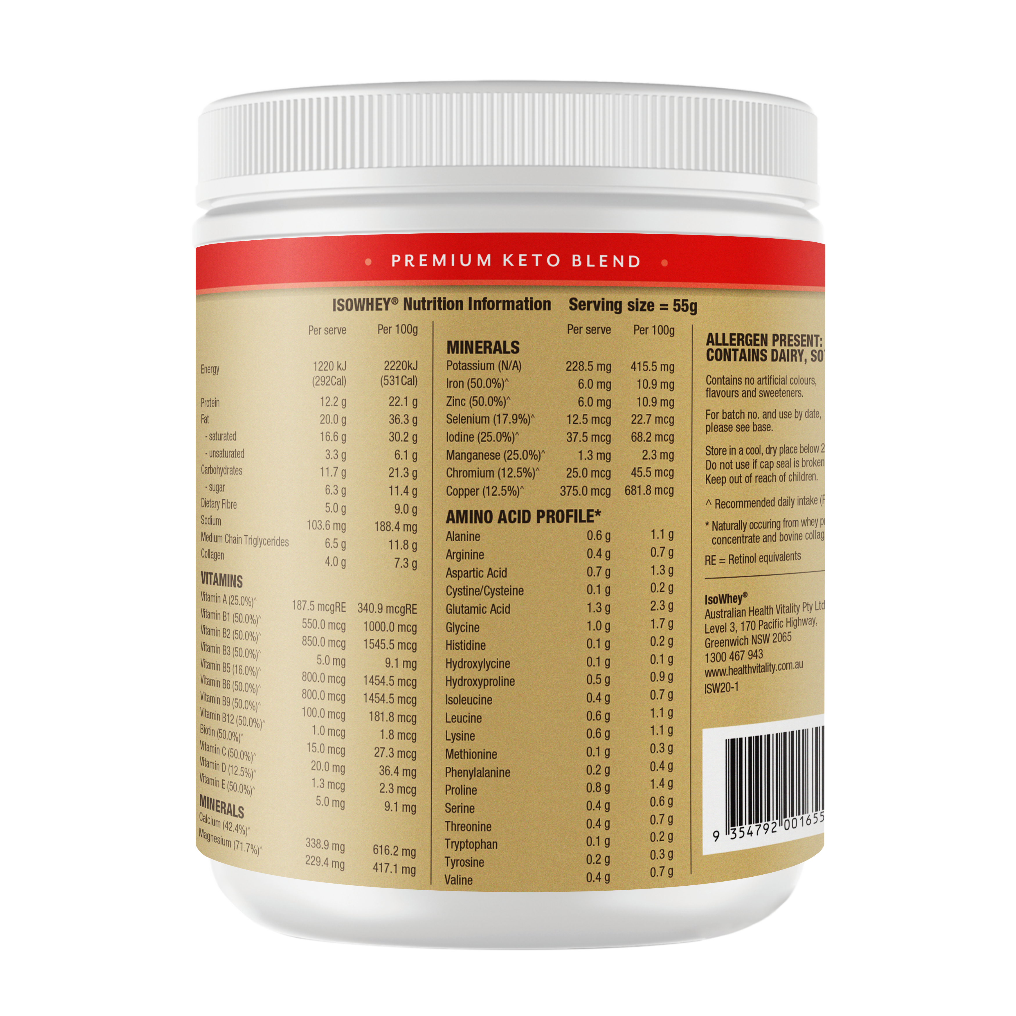 IsoWhey Keto Meal Replacement Shake Vanilla 550g back label