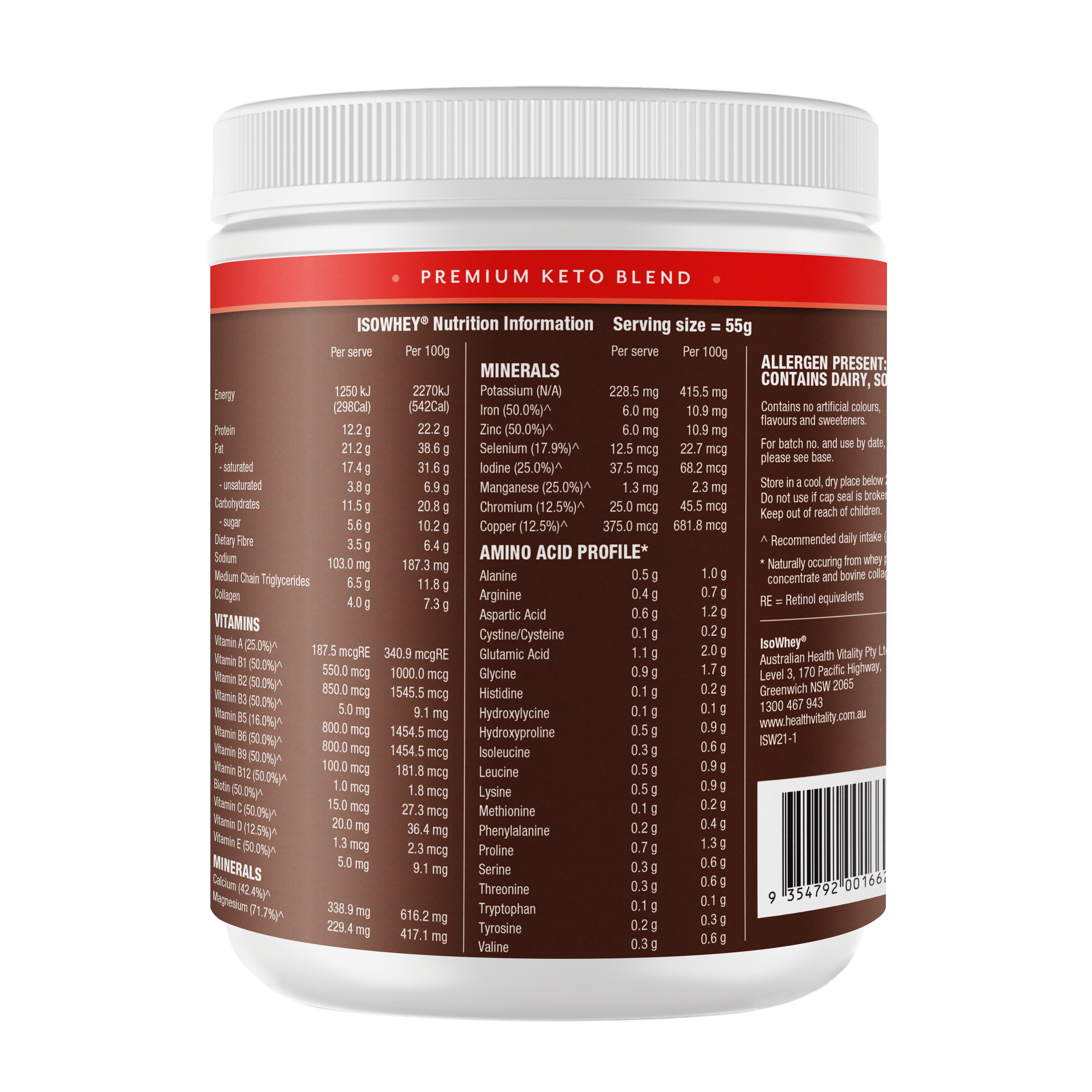 IsoWhey Keto Meal Replacement Shake Chocolate 550g back label