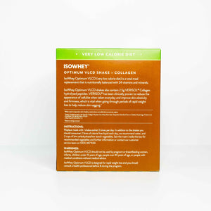 Back view of an IsoWhey's Optimum VLCD Espresso displaying usage instructions