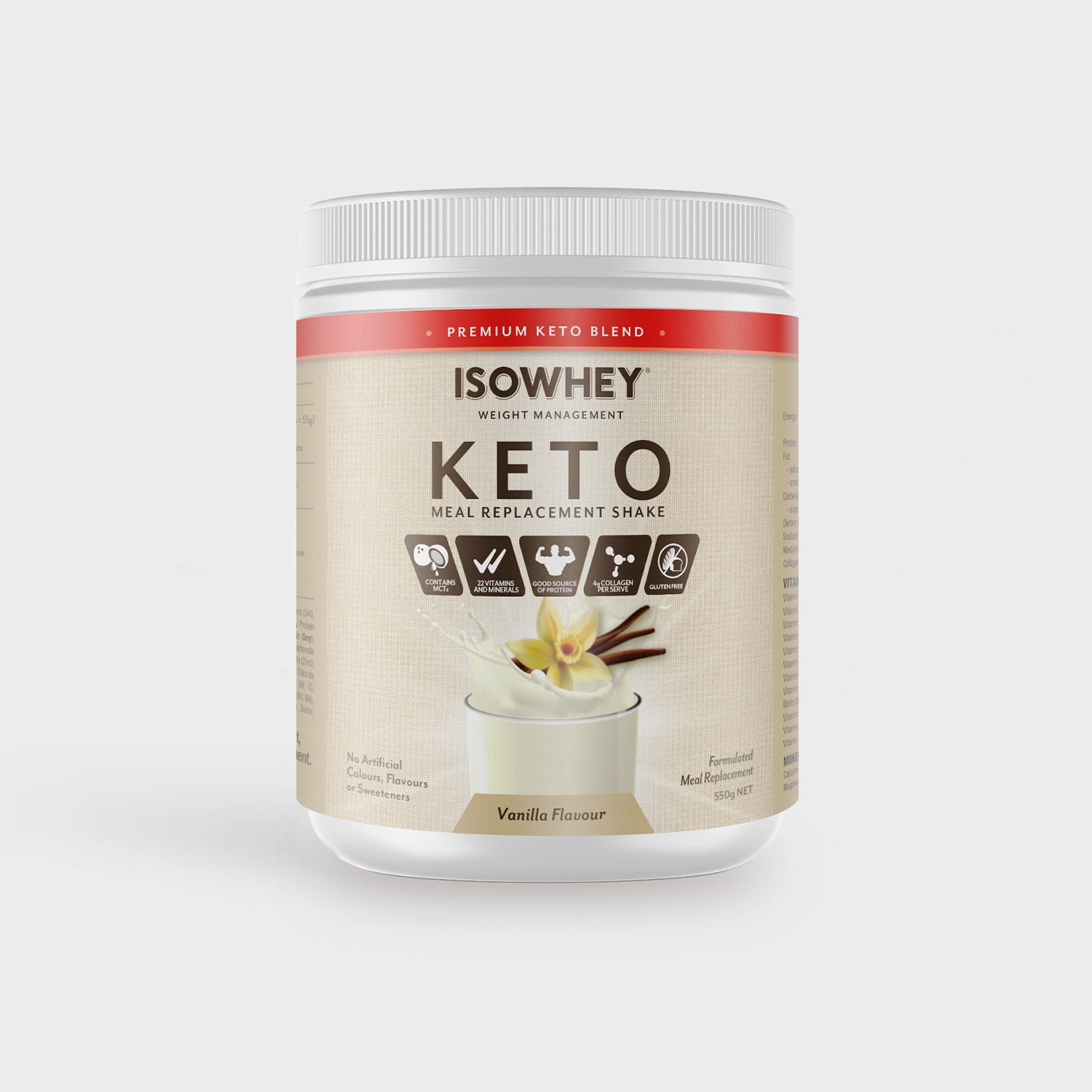 IsoWhey Keto Meal Replacement Shake, 550g in a bottled pack, Vanilla flavor