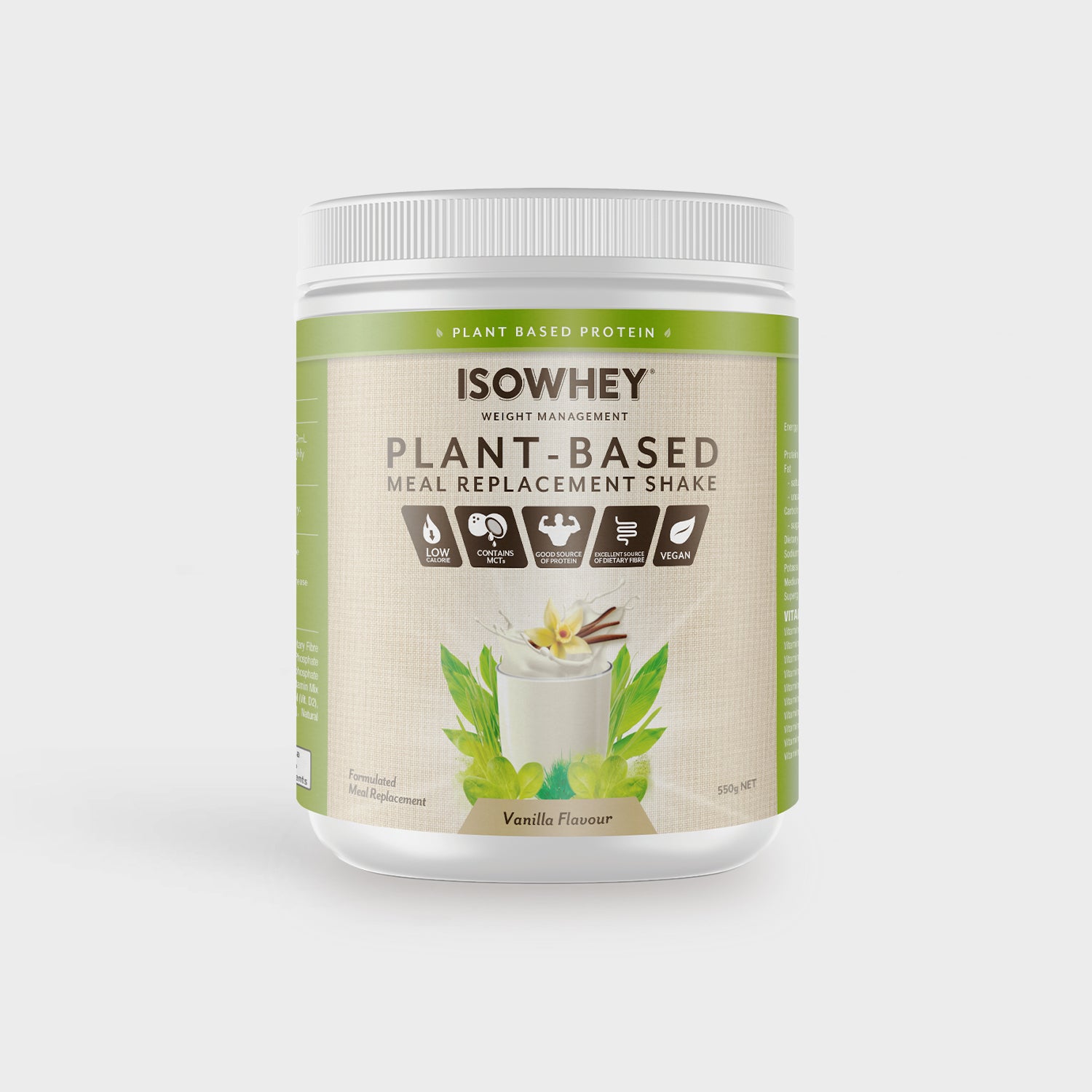 IsoWhey Plant-Based Meal Replacement Shake 550g - Vanilla Flavour with naturally sourced vitamins!