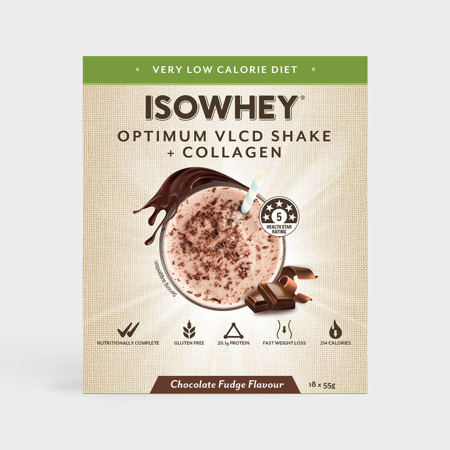 IsoWhey Optimum VLCD Shake Chocolate Fudge 18x55g