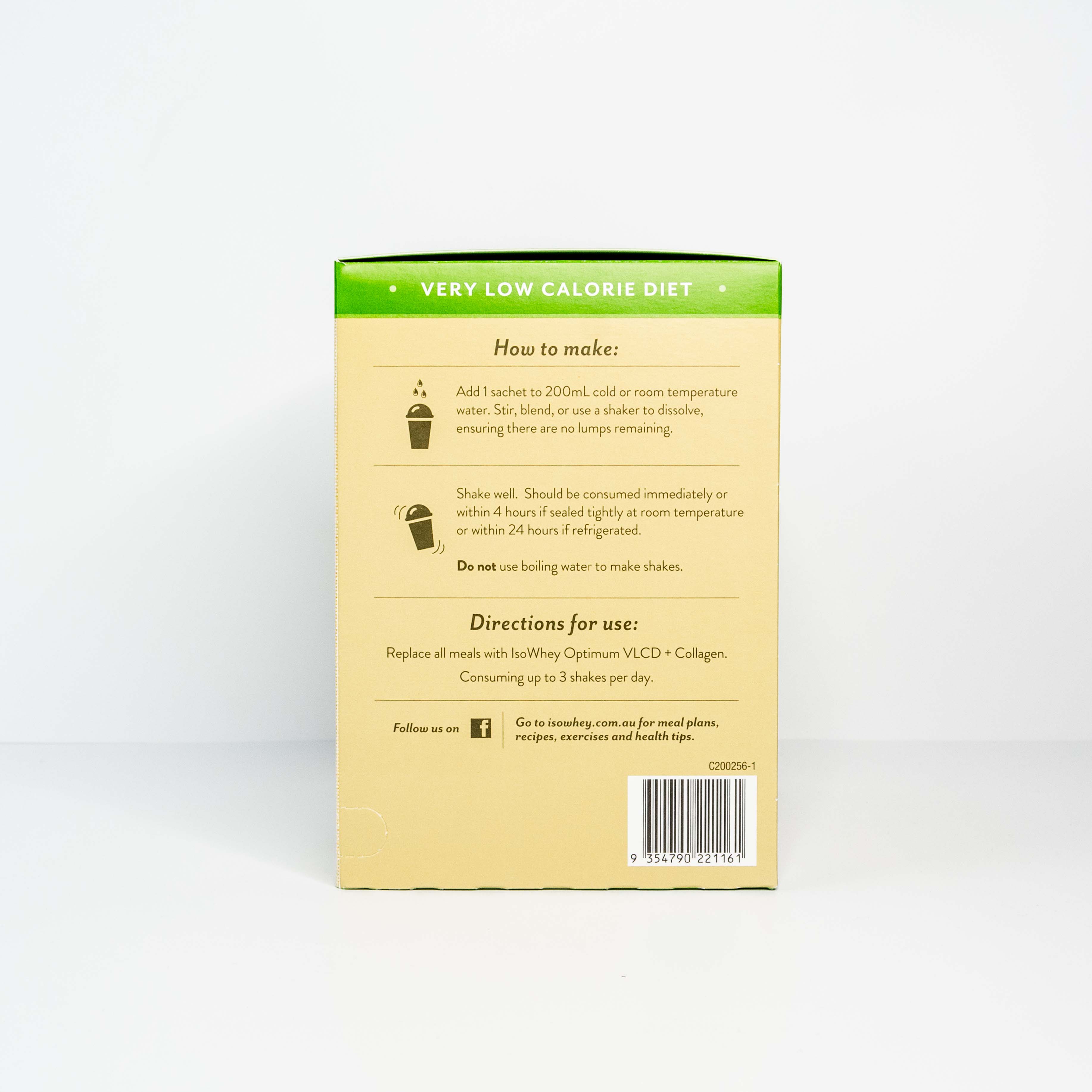 IsoWhey Optimum VLCD Shake French Vanilla 18x55g directions for use with barcode